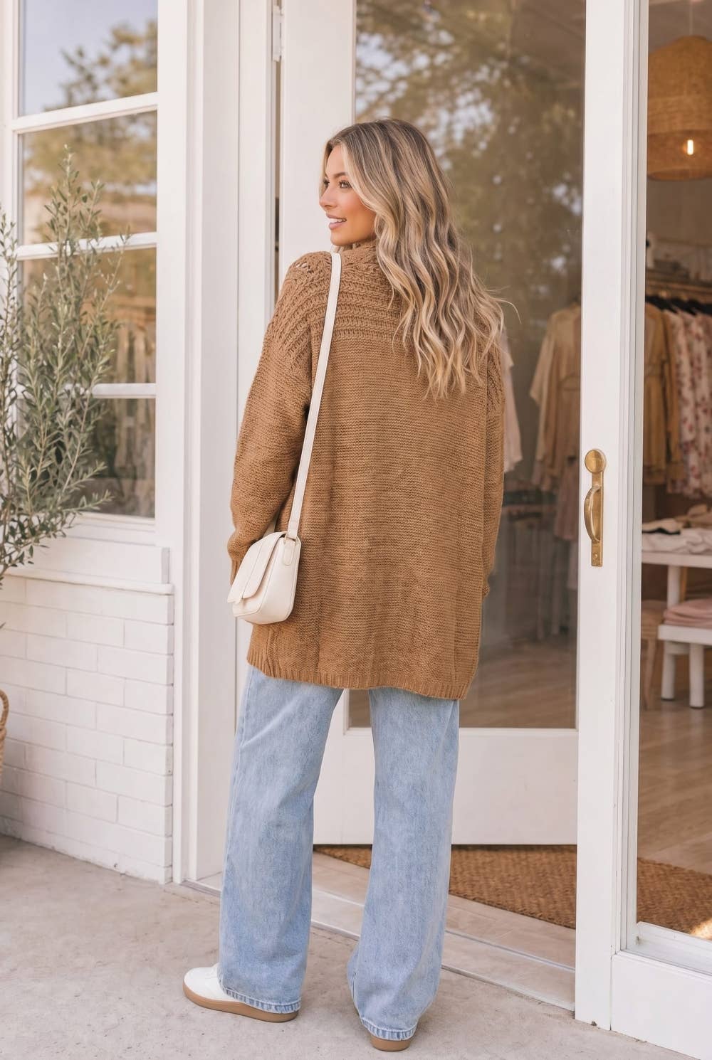Thick Cable Knit Pocket Cardigan - Brown/Camel