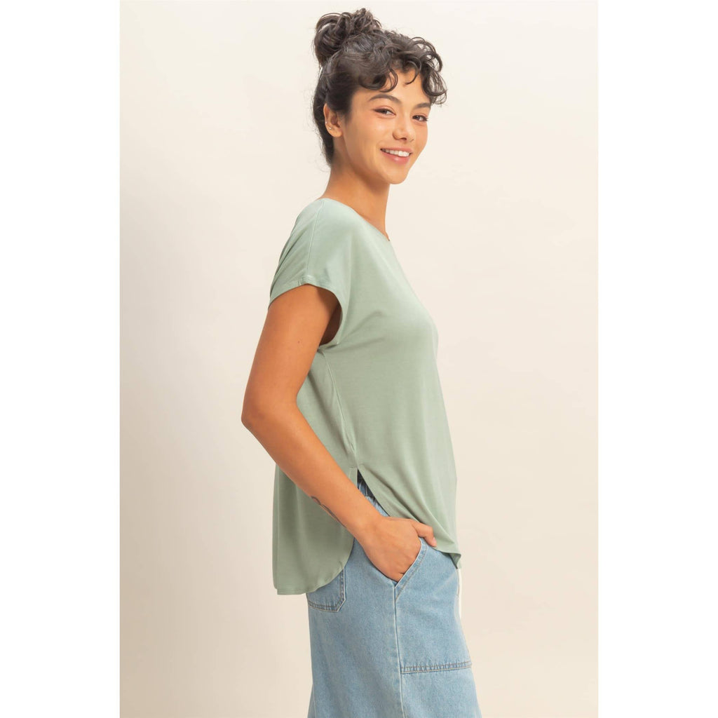 Relaxed Dolman Short Sleeve  Round Neck Top