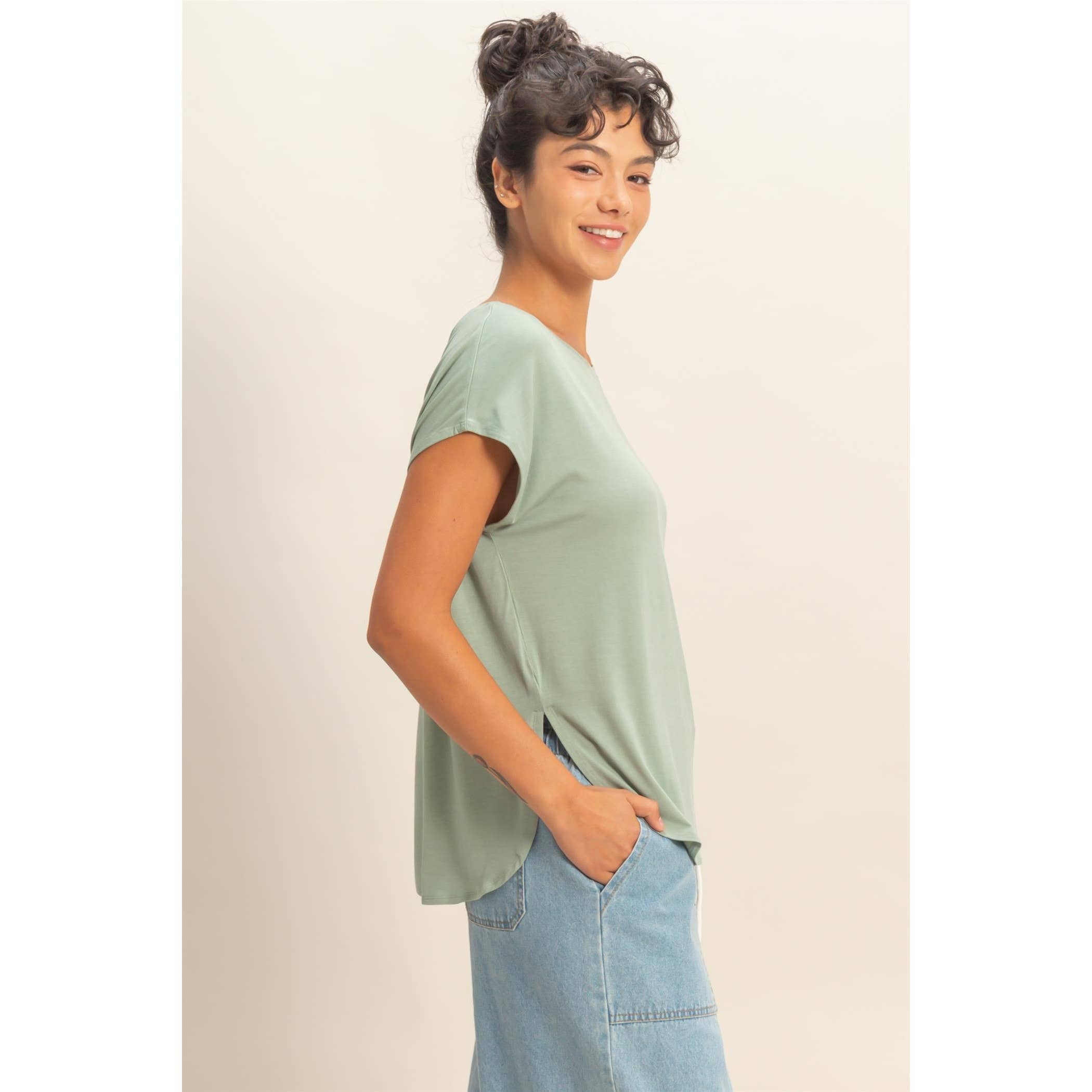 Relaxed Dolman Short Sleeve  Round Neck Top