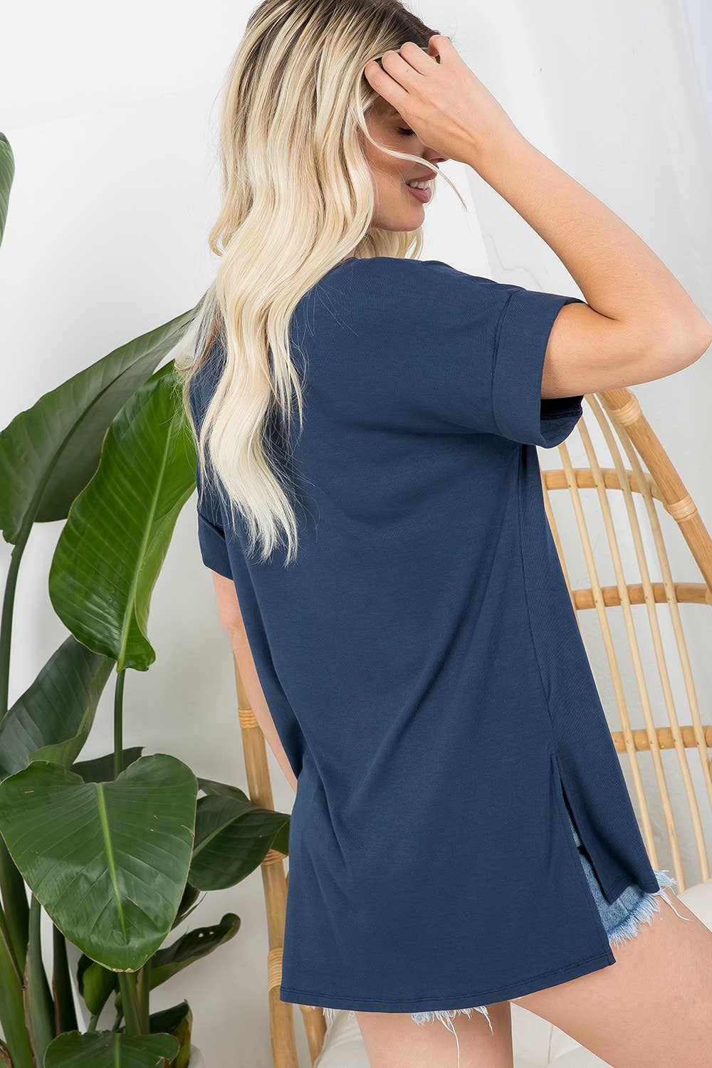 V-NECK RIBBED JERSEY TOP IN INK BLUE Spring-Summer Sweet Lovely by Jen