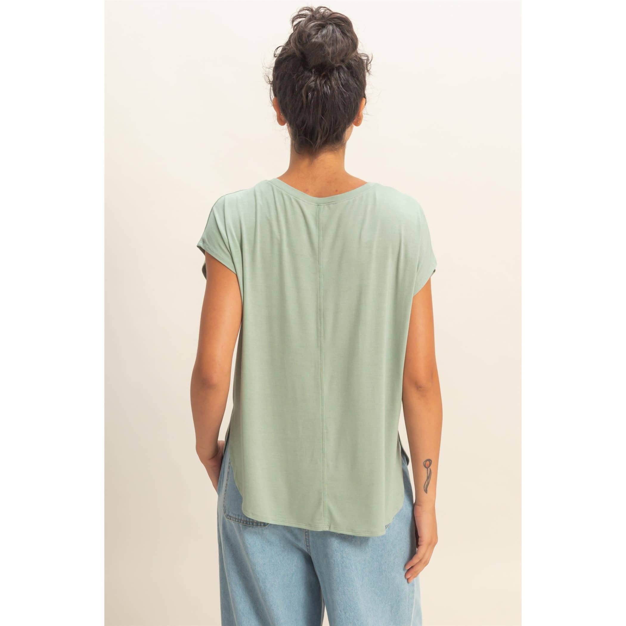 Relaxed Dolman Short Sleeve  Round Neck Top