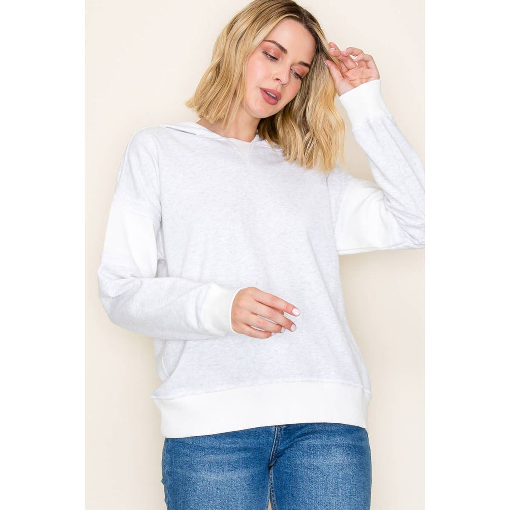 Pullover Hoodie - Heather Grey Contrast Cozy French Terry Top