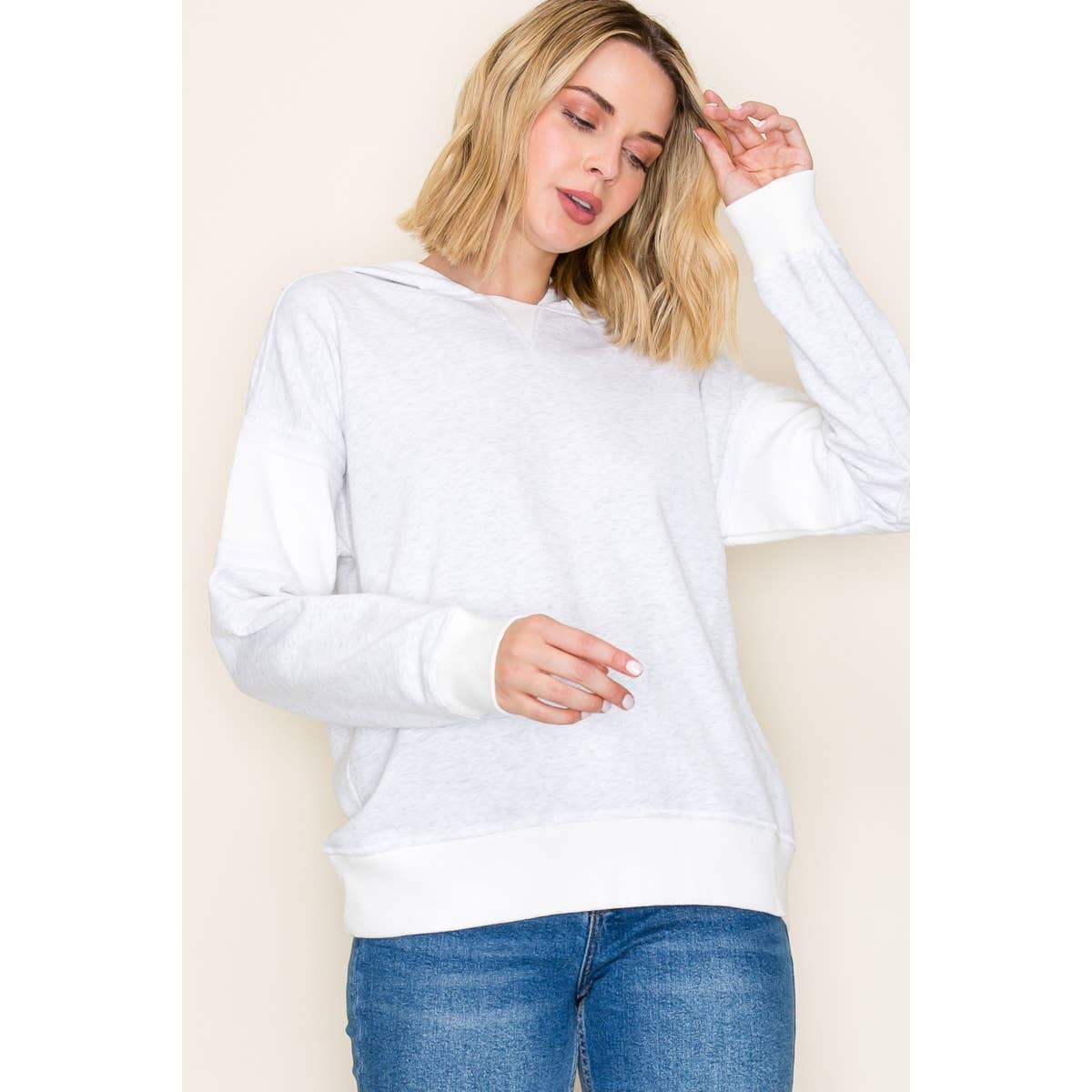 Pullover Hoodie - Heather Grey Contrast Cozy French Terry Top