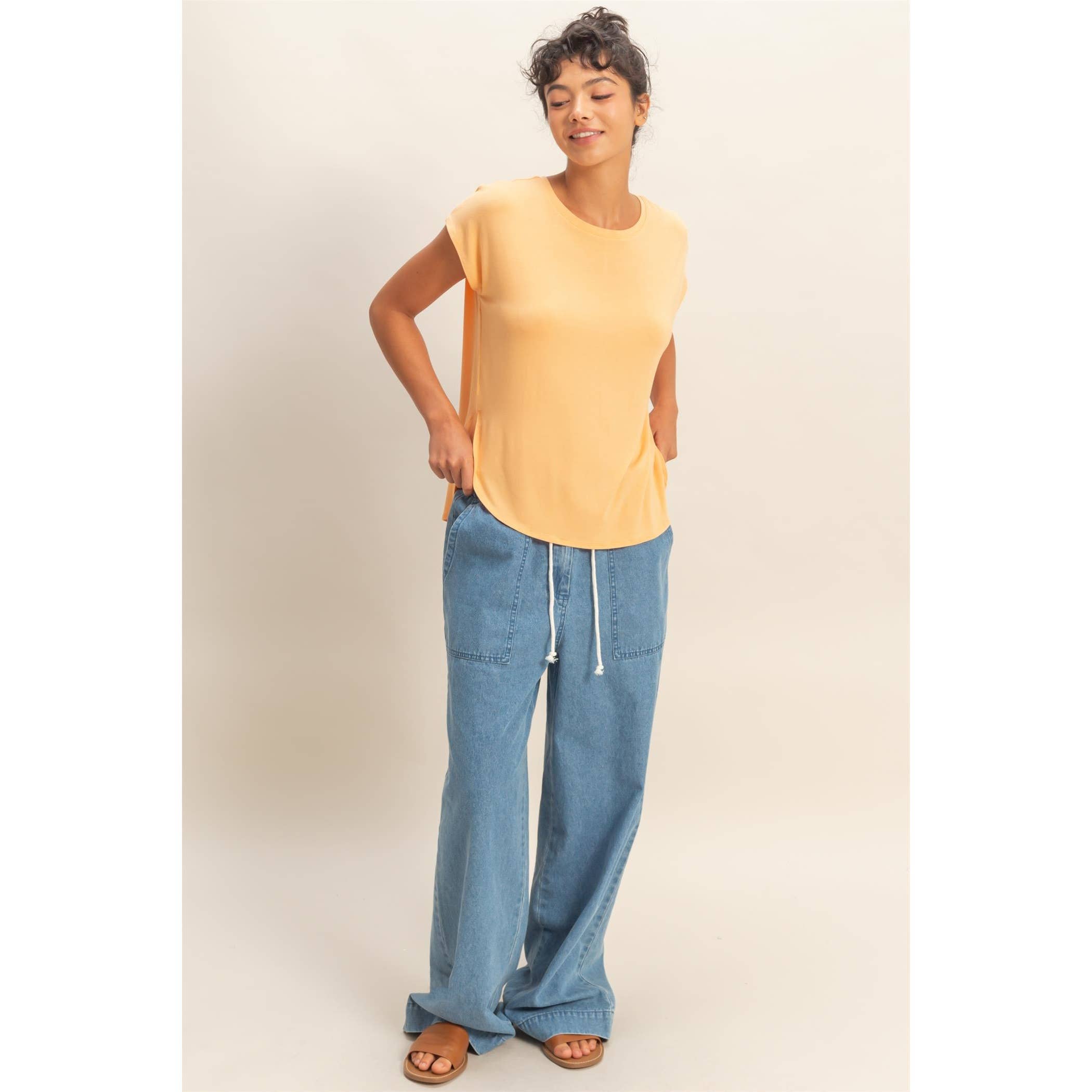 Relaxed Dolman Short Sleeve  Round Neck Top