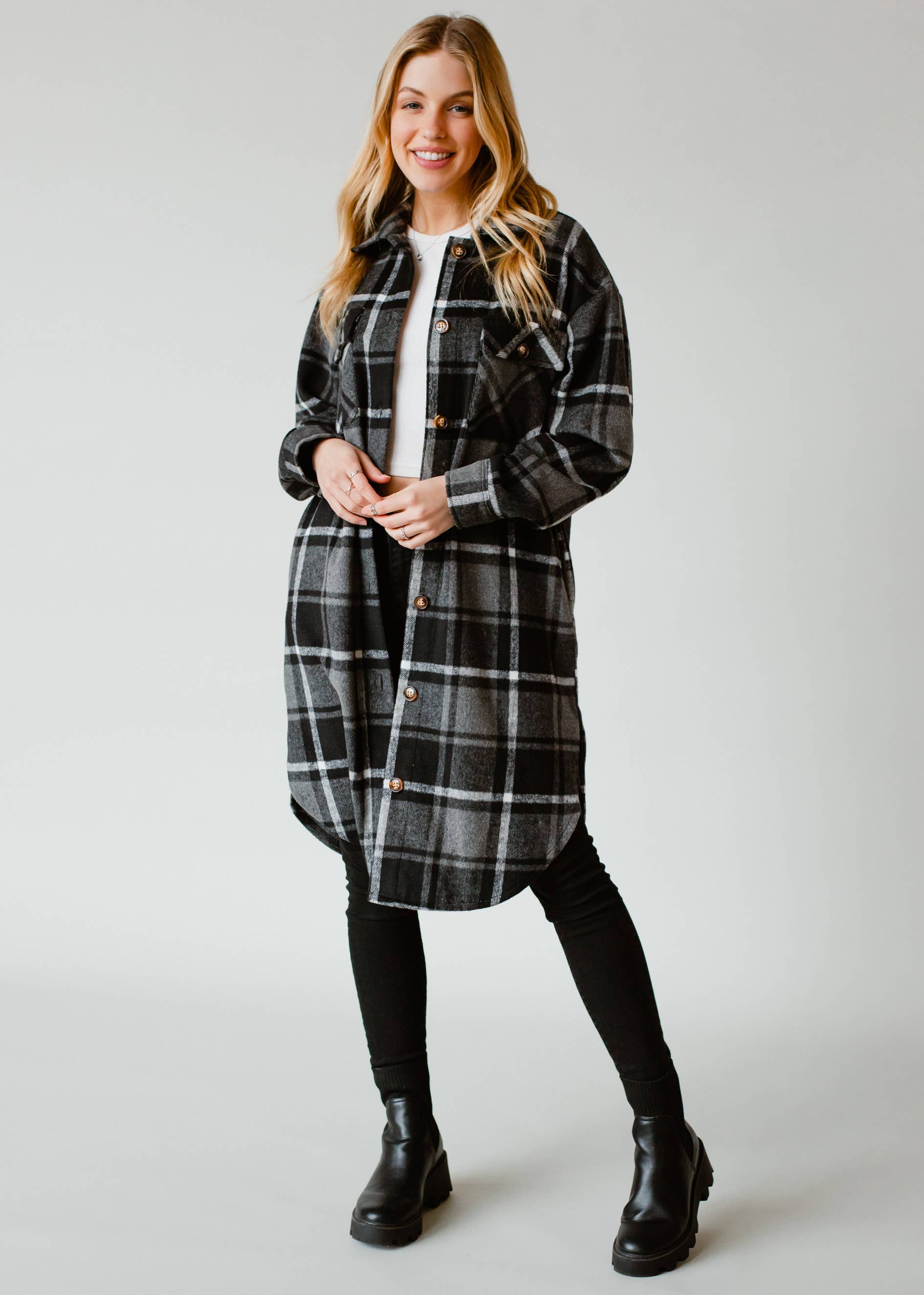 Black, Gray & White Plaid Long Flannel Panache Apparel Co.