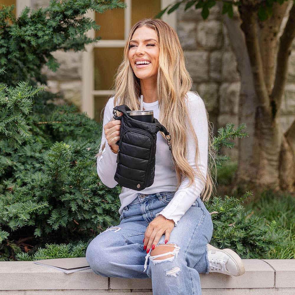 WanderFull - Original HydroBag - HydroBag® HANDLE™- Black Matte with Vegan Leather Trimmed Strap