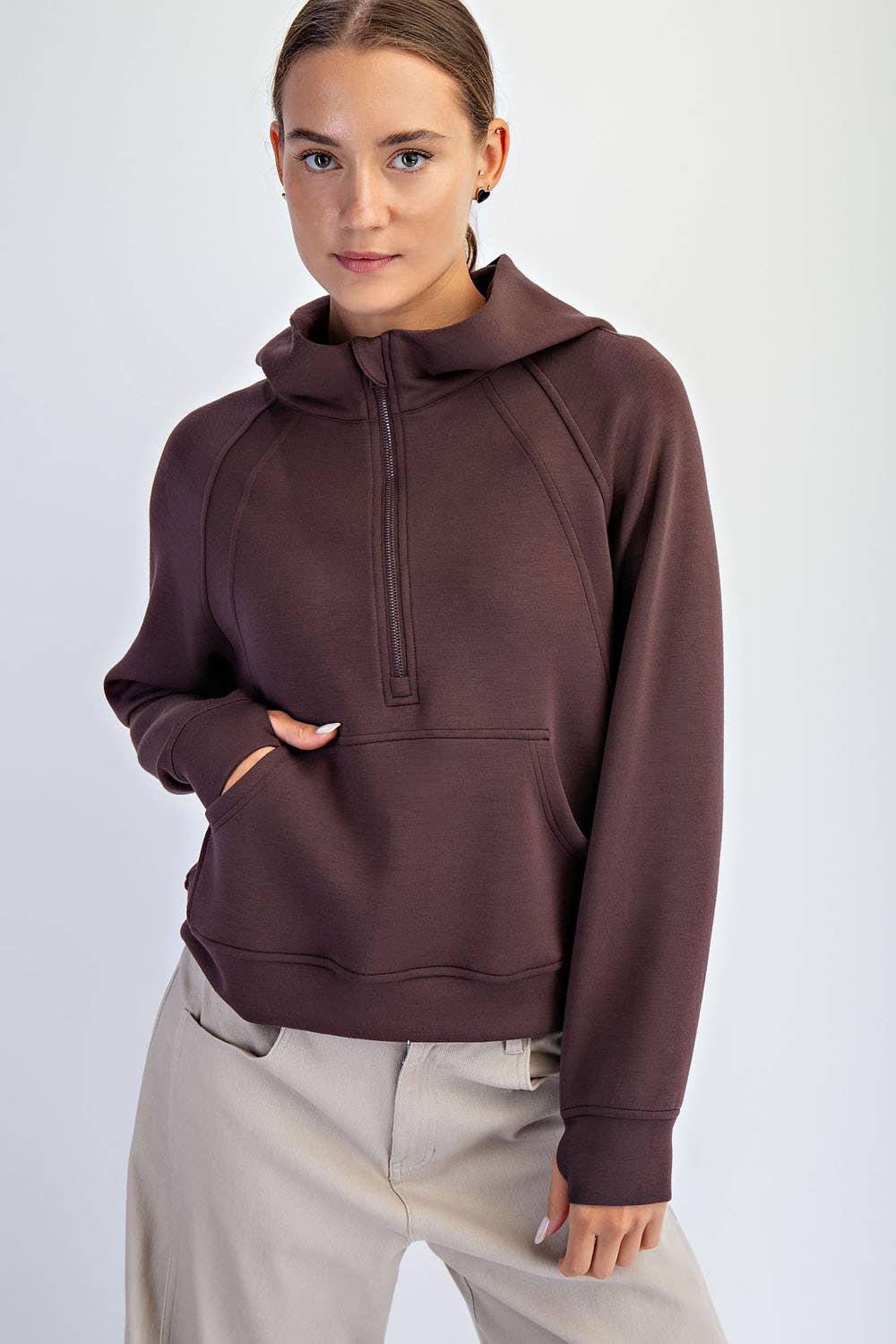 Modal Scuba Cropped Quarter Zip Hoodie