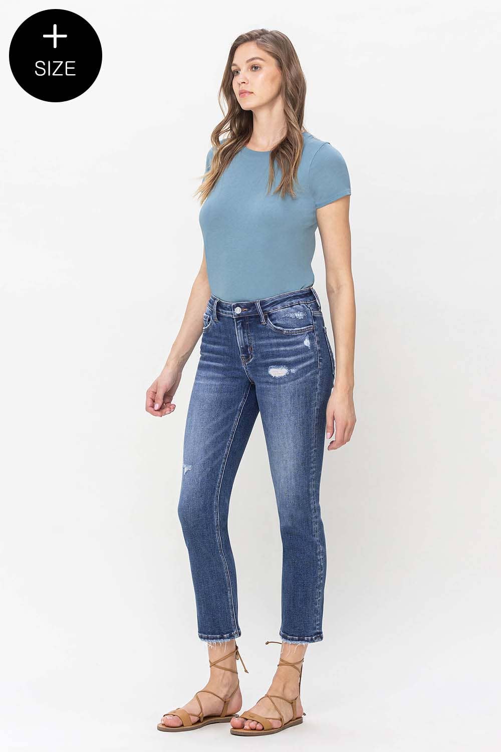 PLUS SIZE MID RISE CROP SLIM STRAIGHT JEANS Spring-Summer Lovervet by VERVET