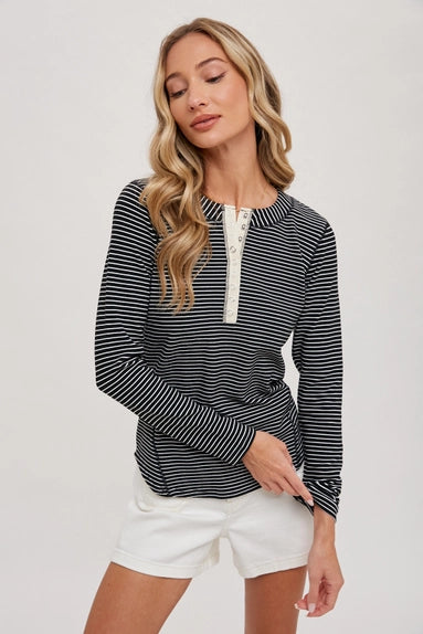 Striped Henley Knit Top Fall-Winter Bluivy-MaxRetail