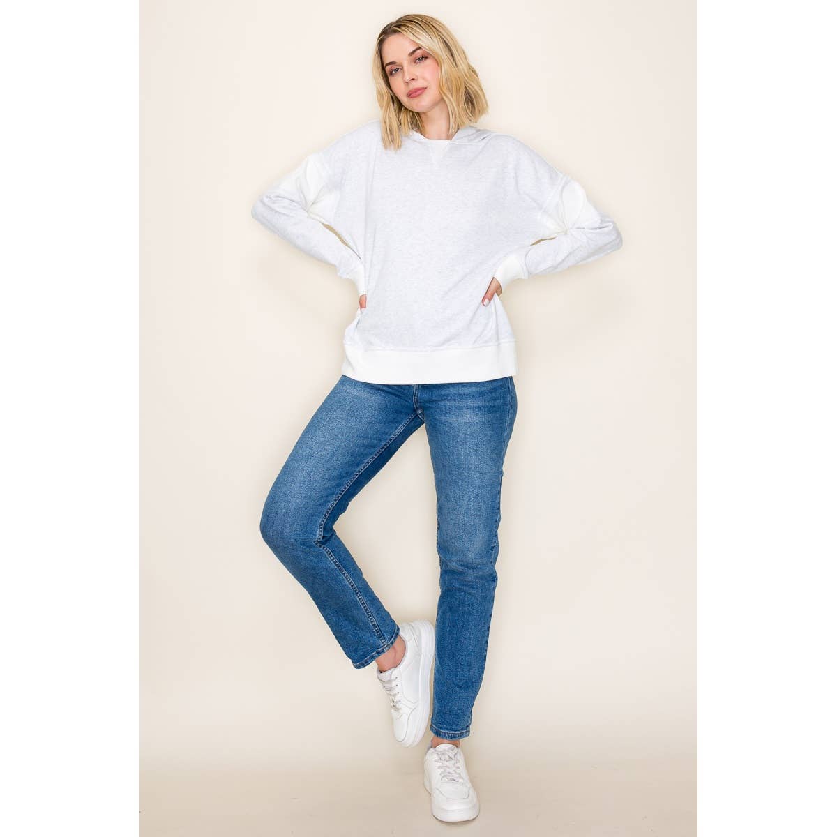 Pullover Hoodie - Heather Grey Contrast Cozy French Terry Top