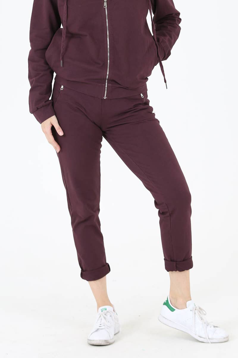 WINE PULL ON TIE FRONT ZIPPER POCKET FRENCH TERRY JOGGER Spring-Summer Nostalgia