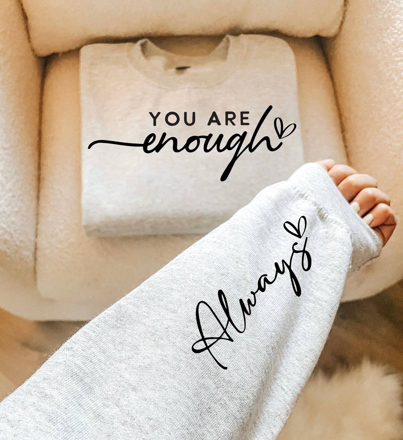 You Are Enough Crewneck Sweatshirt in Ash Fall-Winter Honey Kate’s Apparel Co.