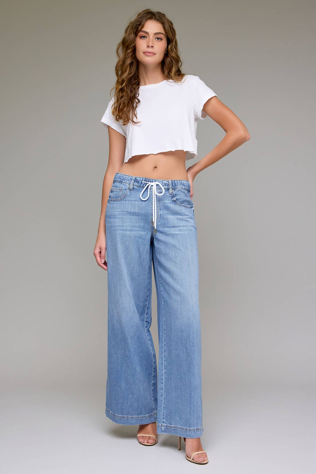 Light Wash Super Soft Elastic Waistband 32" Inseam Wide leg
