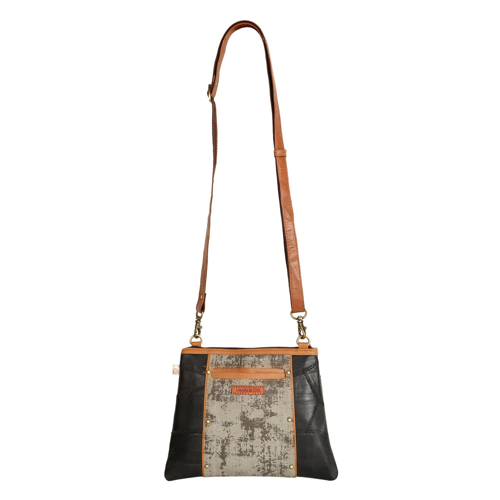 Vaan & Co. - Noa Angled Crossbody Bag - Upcycled Leather & Canvas
