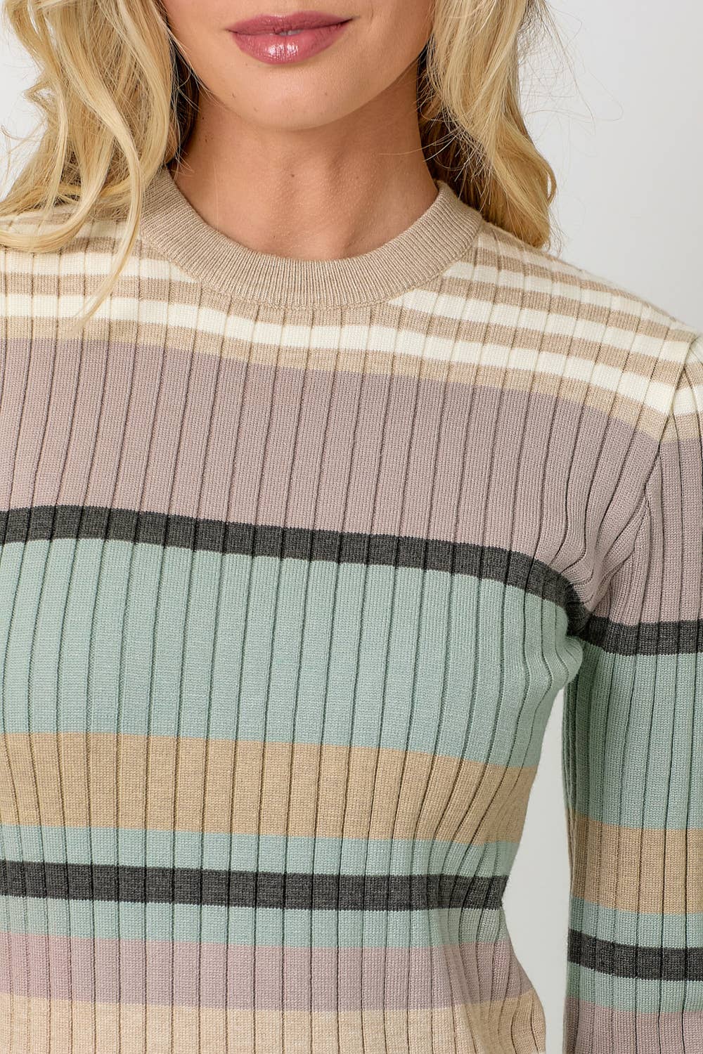 Ivory & Latte Color Block Striped Sweater Top Fall-Winter Mystree