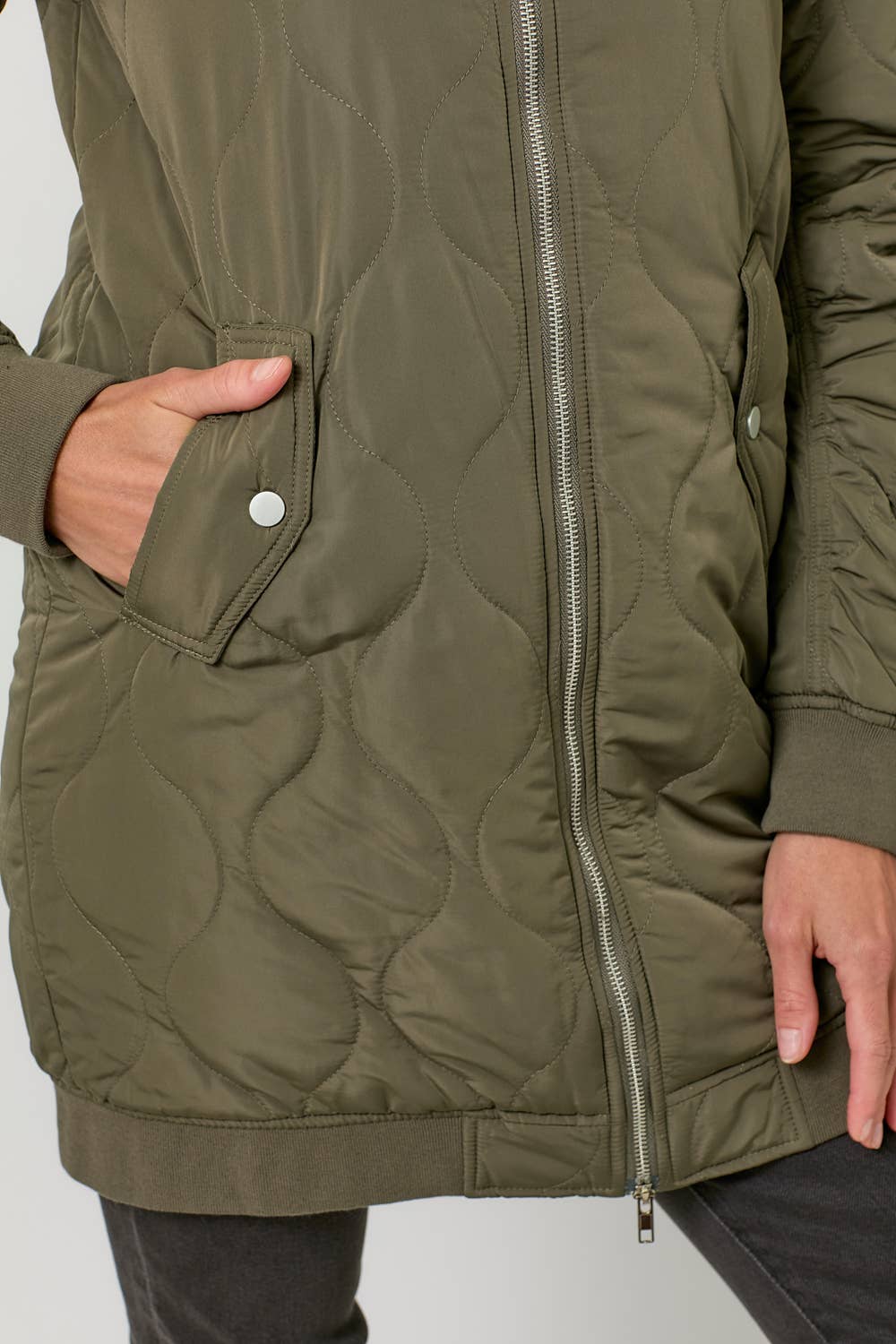 Mystree - 60268 Quilted Long Bomber Jacket Mystree