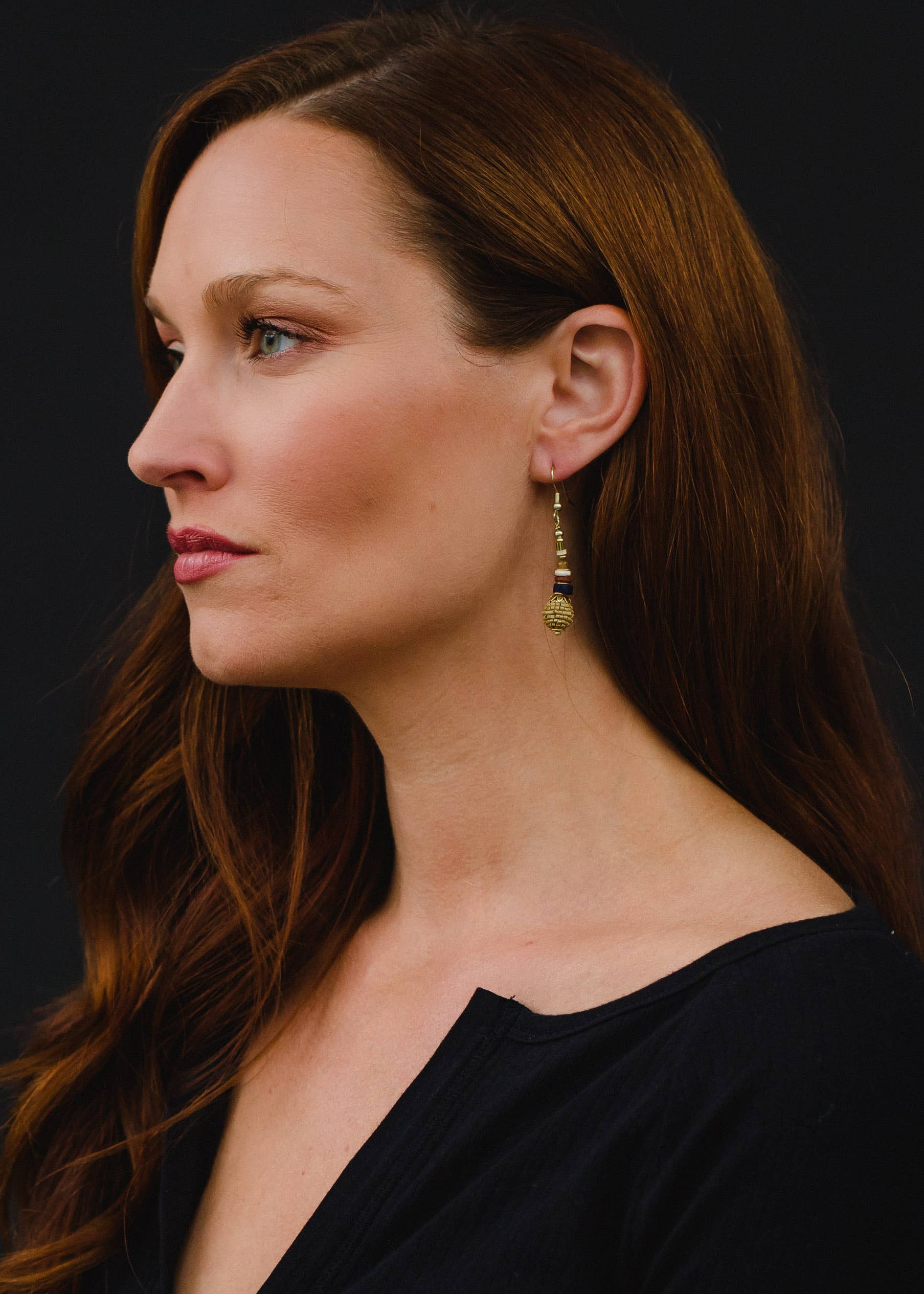 Tan & Multicolored Beaded Earrings Panache Apparel Co.
