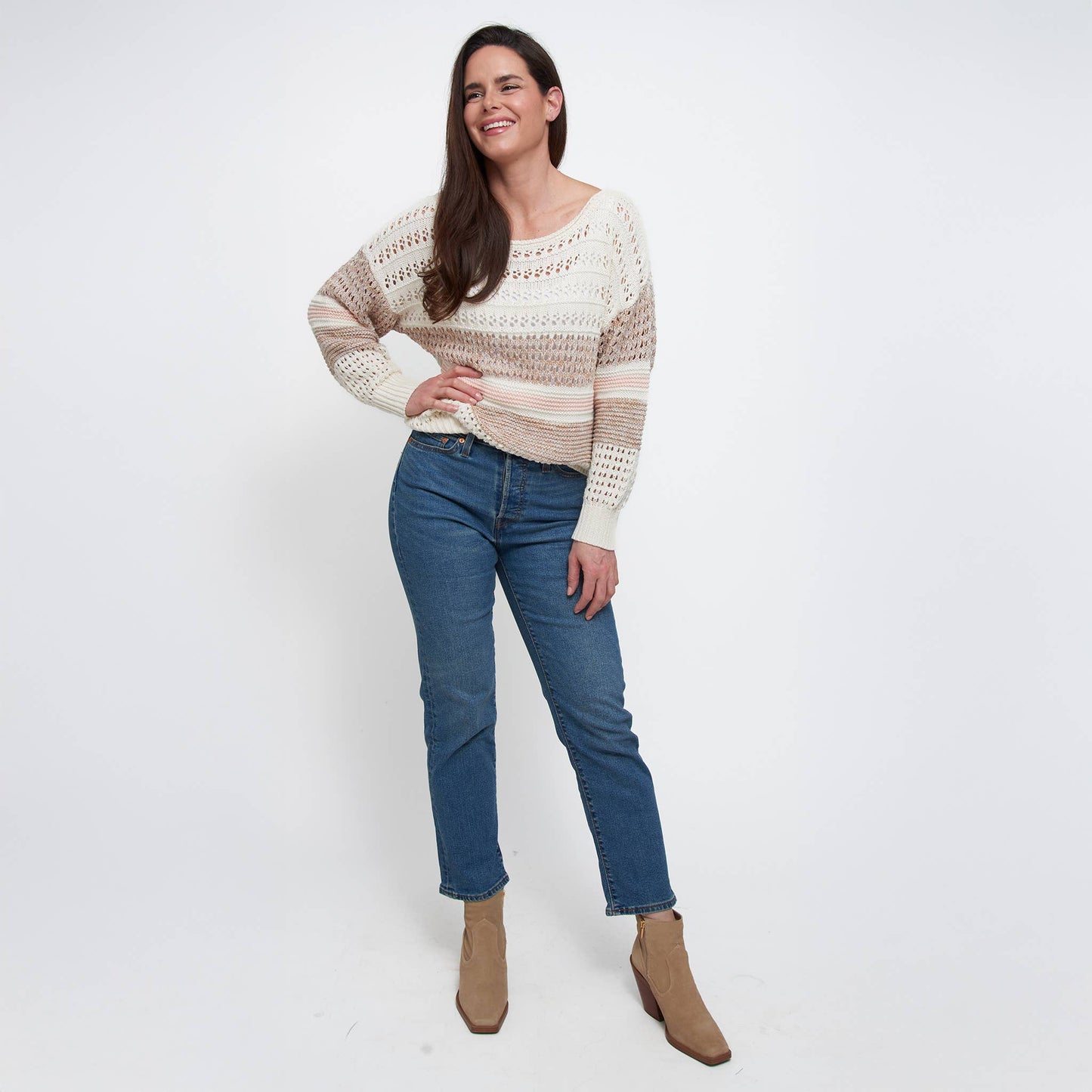 Elsie & Zoey - Opal Color Block Drop Shoulder Crochet Sweater
