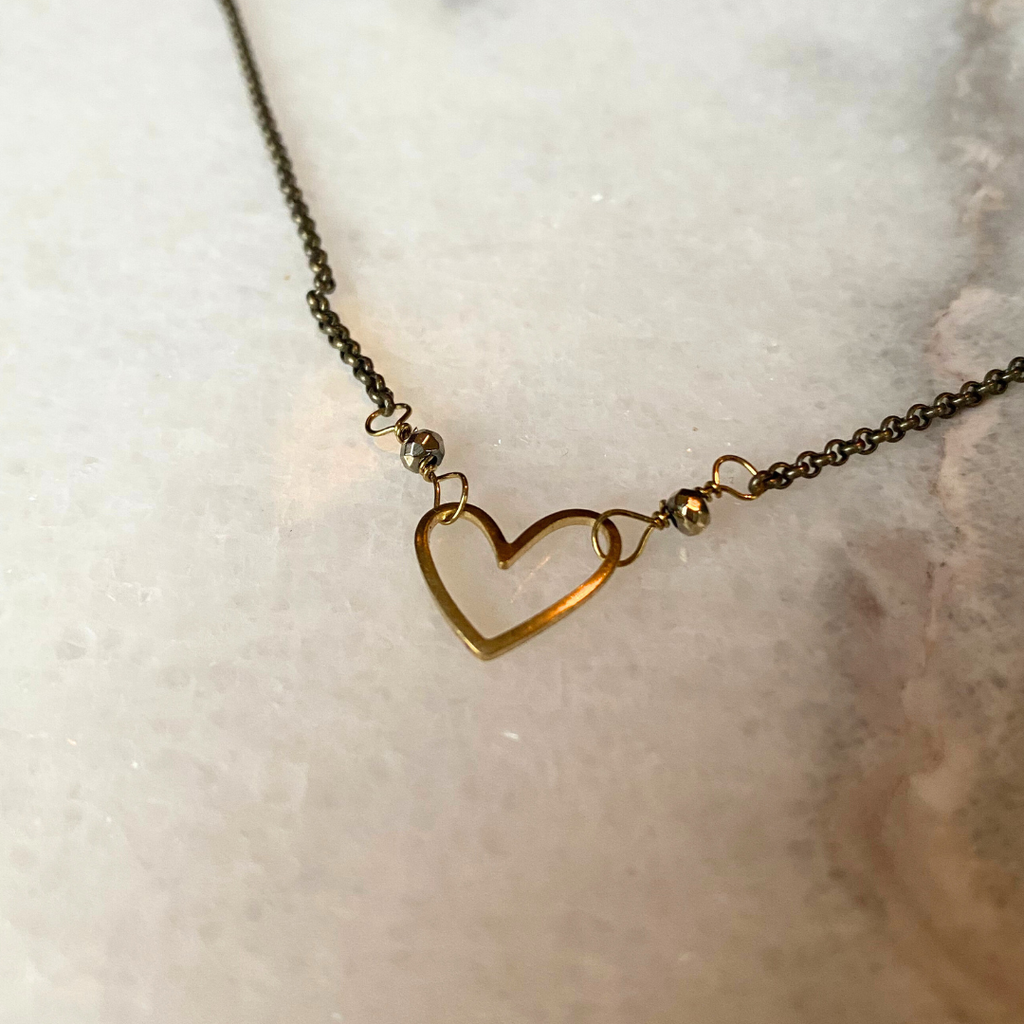 Heart Necklace | Semi-Precious Stones + Brass Charms