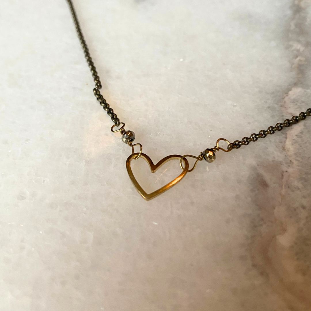 Heart Necklace | Semi-Precious Stones + Brass Charms