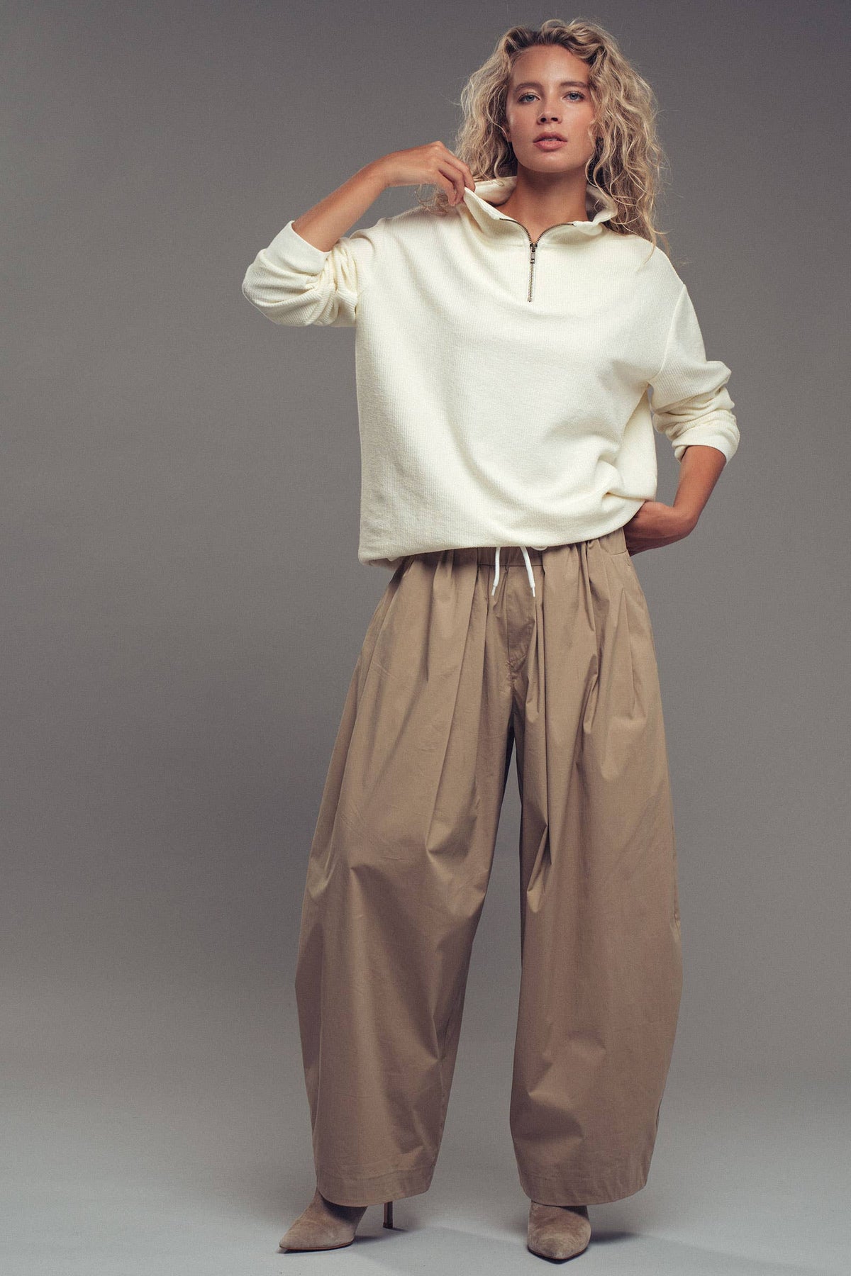 Vintage Washed Quarter Zip Ribbed Sweatshirt