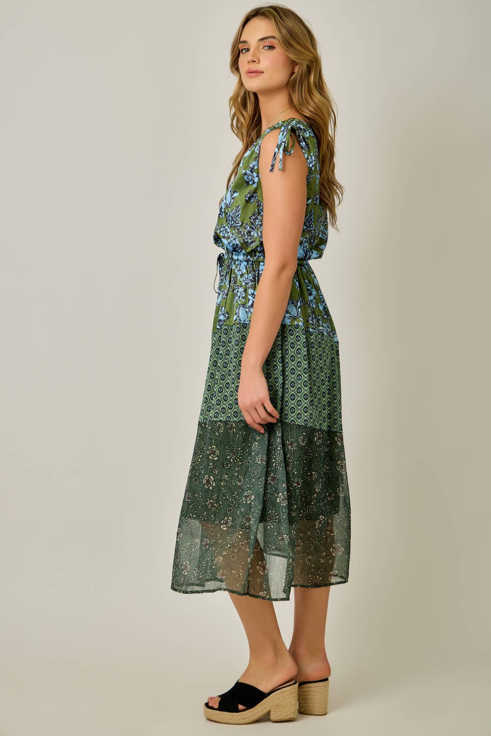 Shoulder Tie Mixed Print Dress