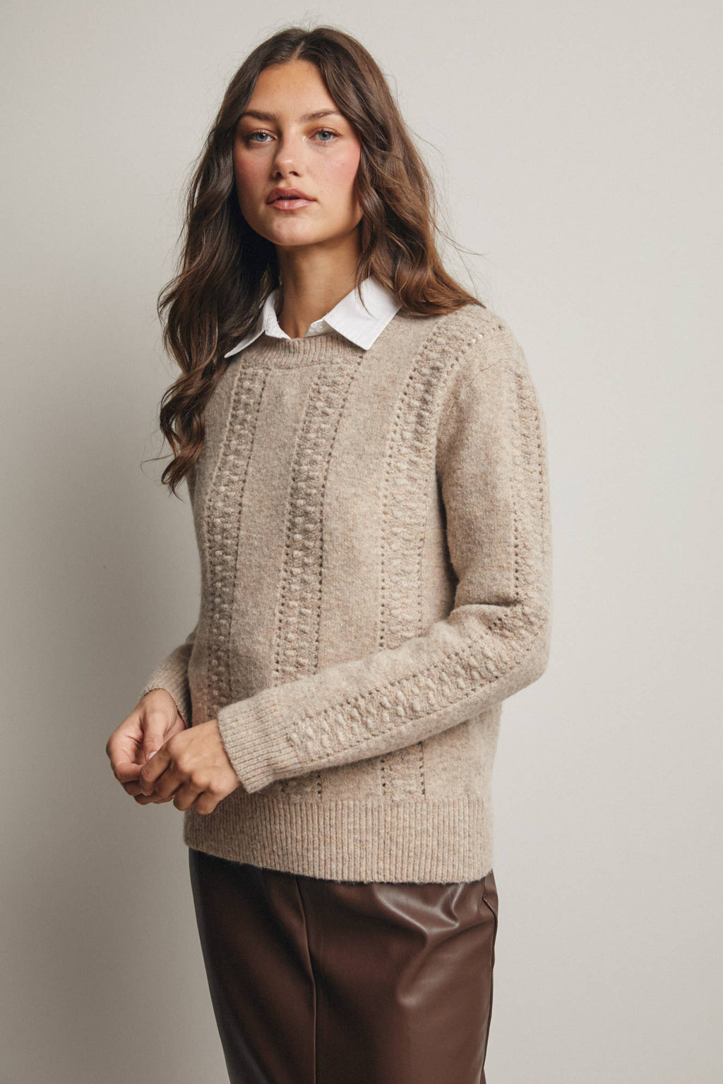 Textured Cable Stitch Pullover Sweater