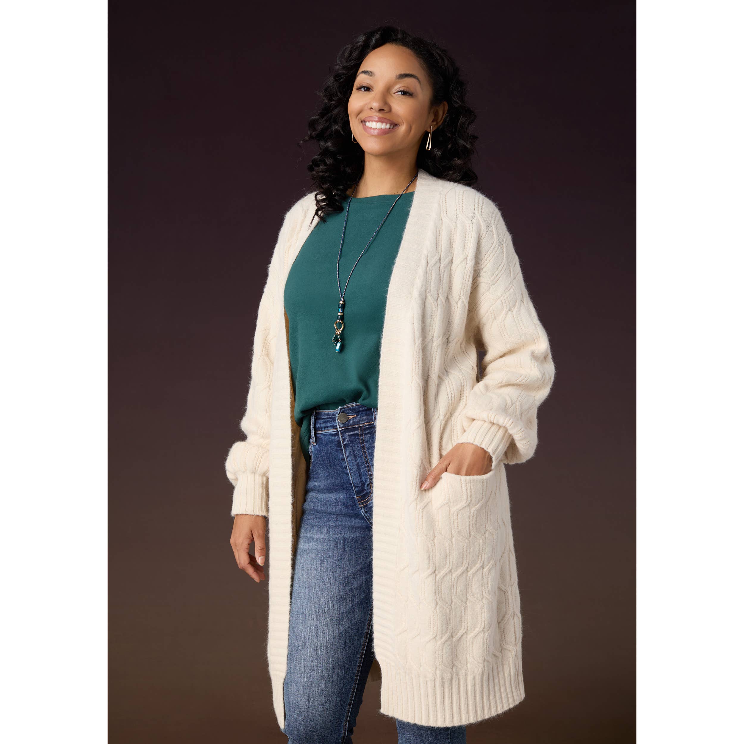 Summit Cable Knit Open Cardigan