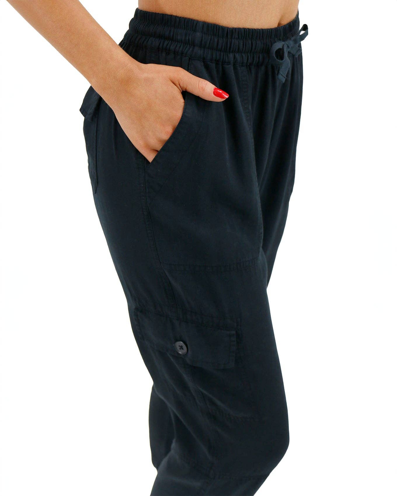 Tencel™ Lyocell Cropped Cargo Pants in Black Spring-Summer Grace and Lace