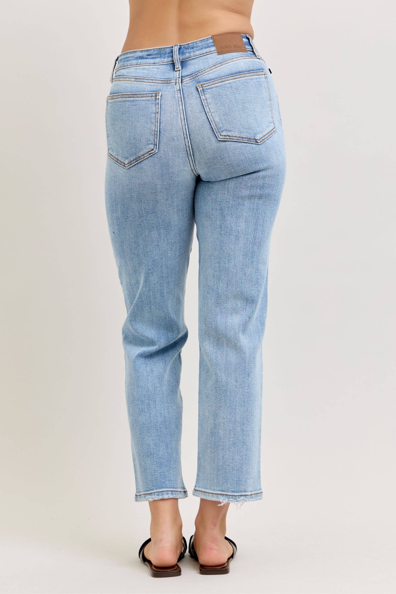 udy Blue High Waist Classic Light Wash Ankle Straight Jeans, Inseam 28"