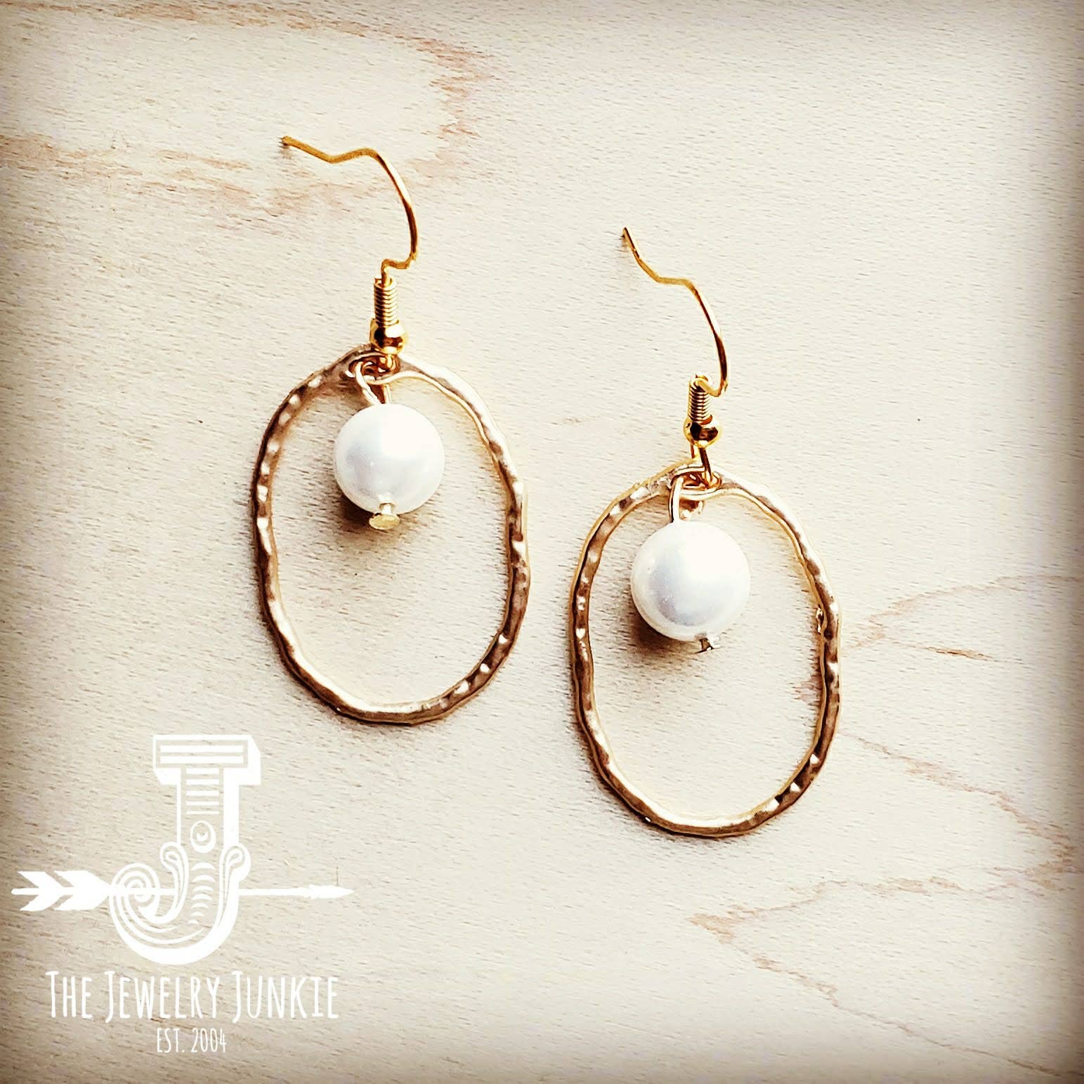 Matte Gold Hoop Earrings with Pearl Dangle Core The Jewelry Junkie