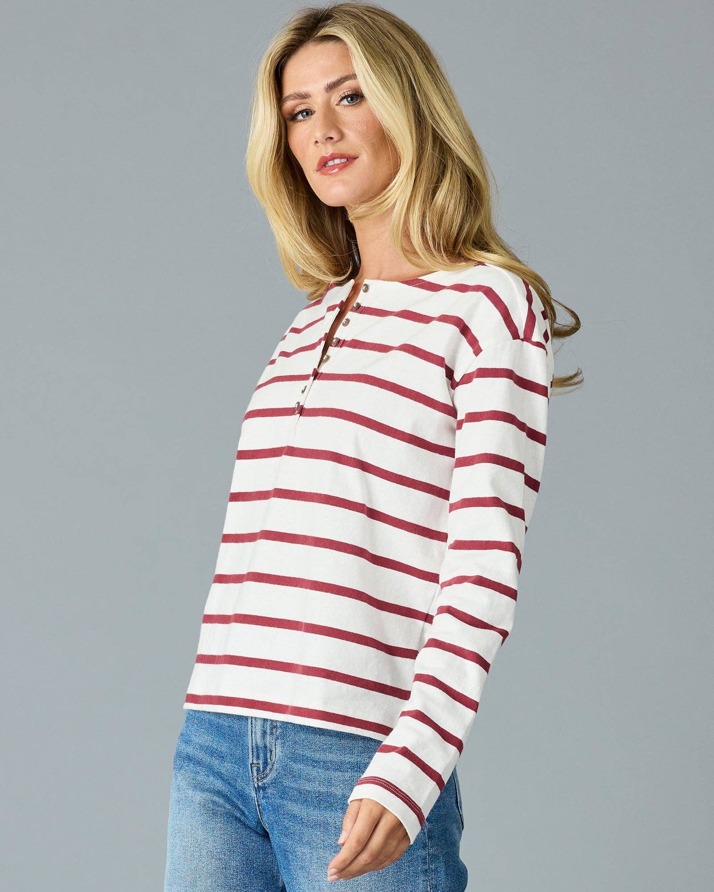 Red Long Sleeve Breton Stripe Top Fall-Winter Downeast