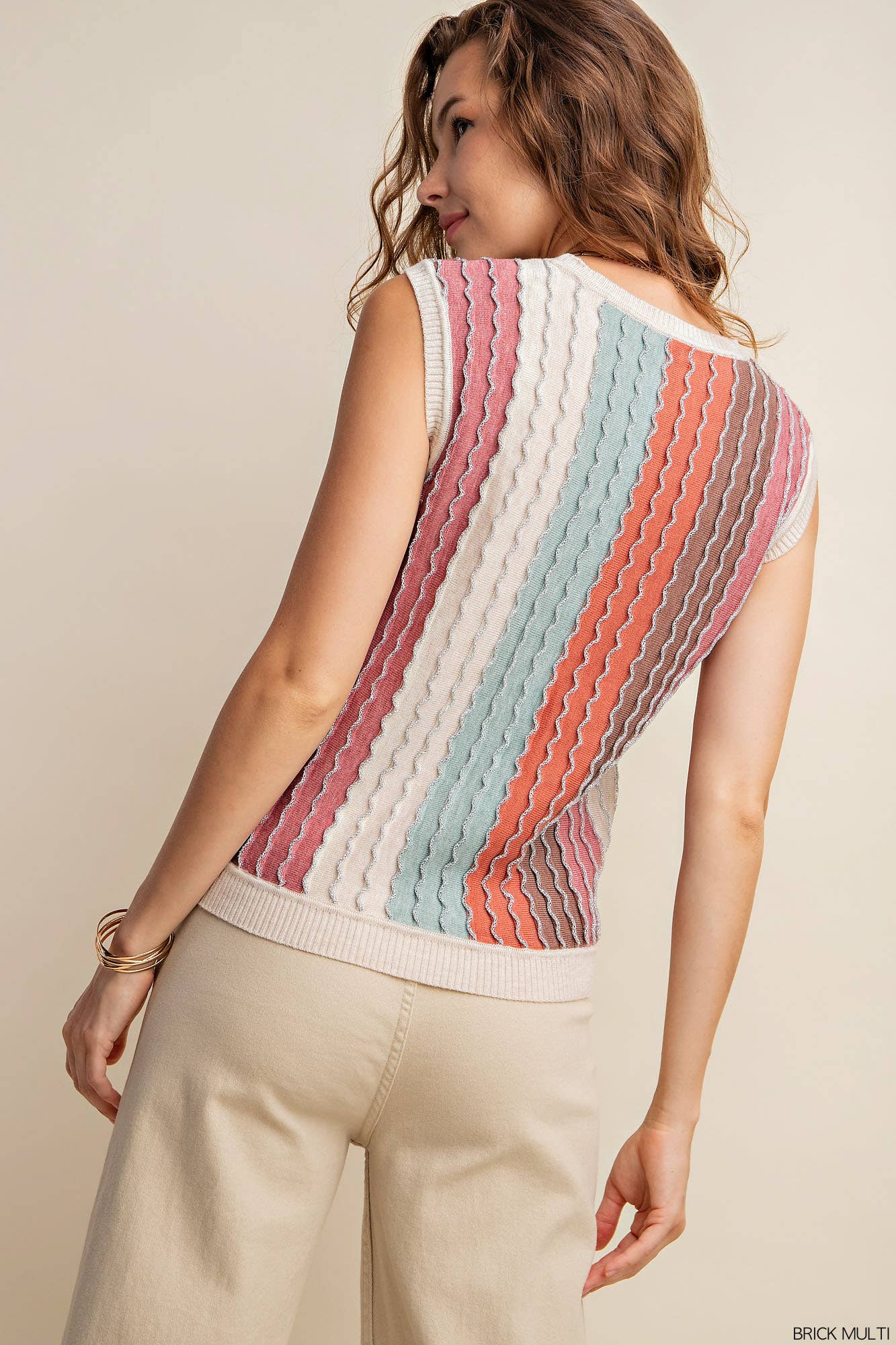 MULIT COLOR SHIMMER STRIPED SWEATER TEE: BRICK MULTI Spring-Summer Kori