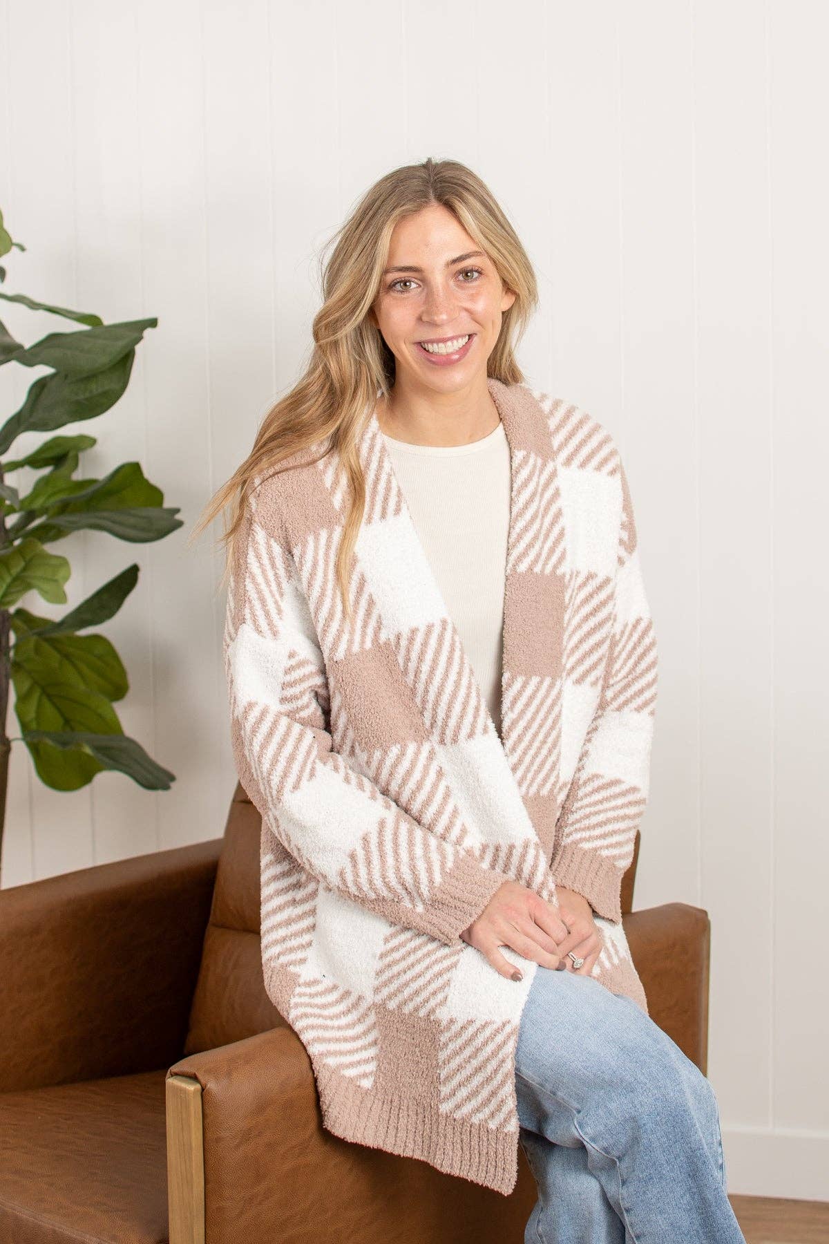Beige Plaid Luxe Cardigan