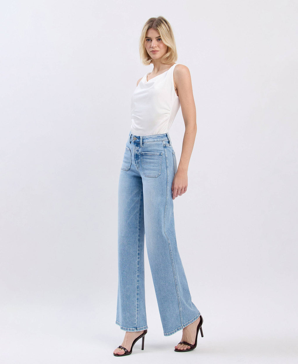 APUS HIGH RISE PATCH POCKET WIDE LEG JEANS