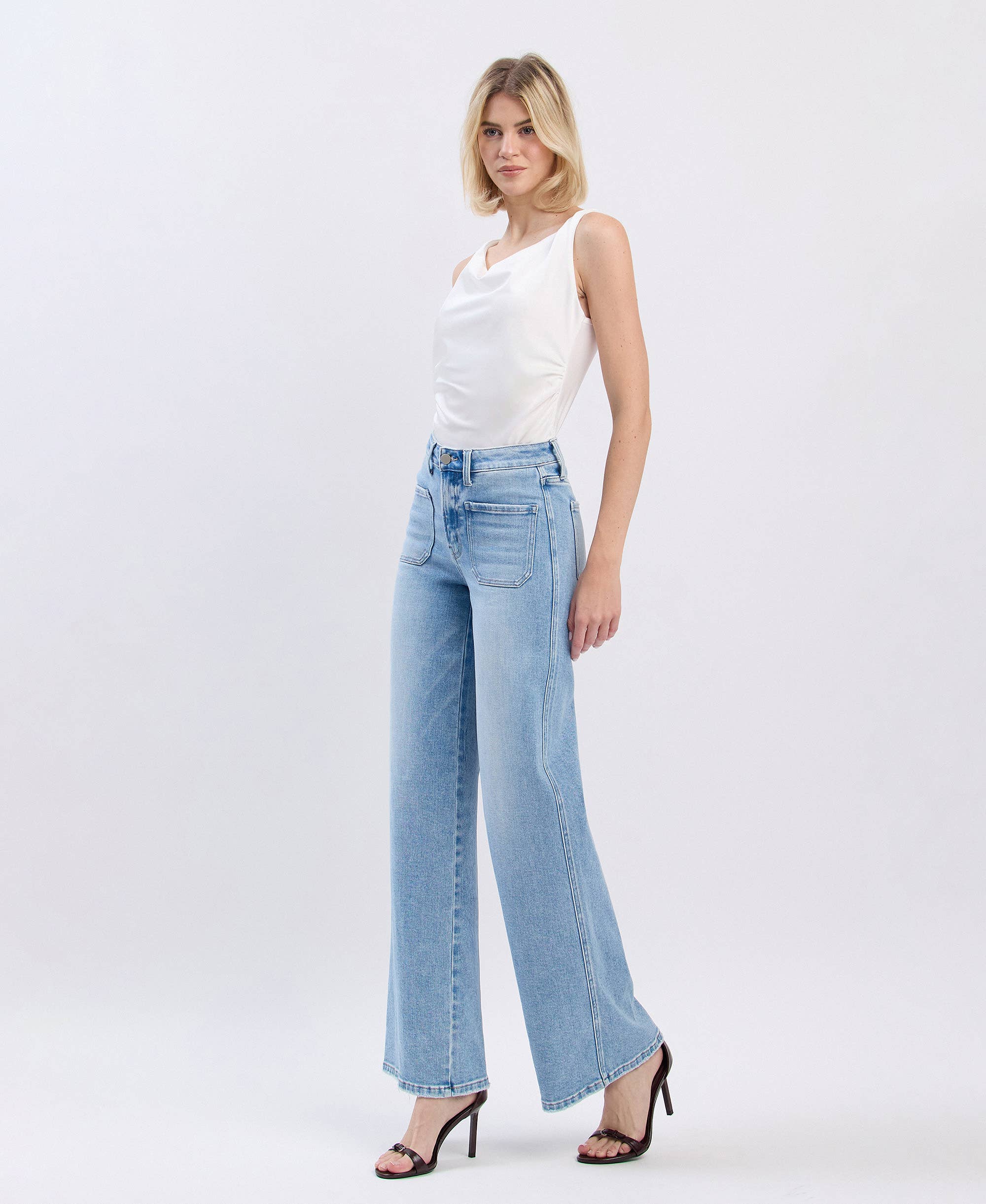 APUS HIGH RISE PATCH POCKET WIDE LEG JEANS