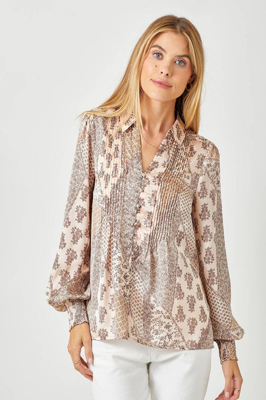 Mystree - 60532 Pintuck Print Blouse Mystree