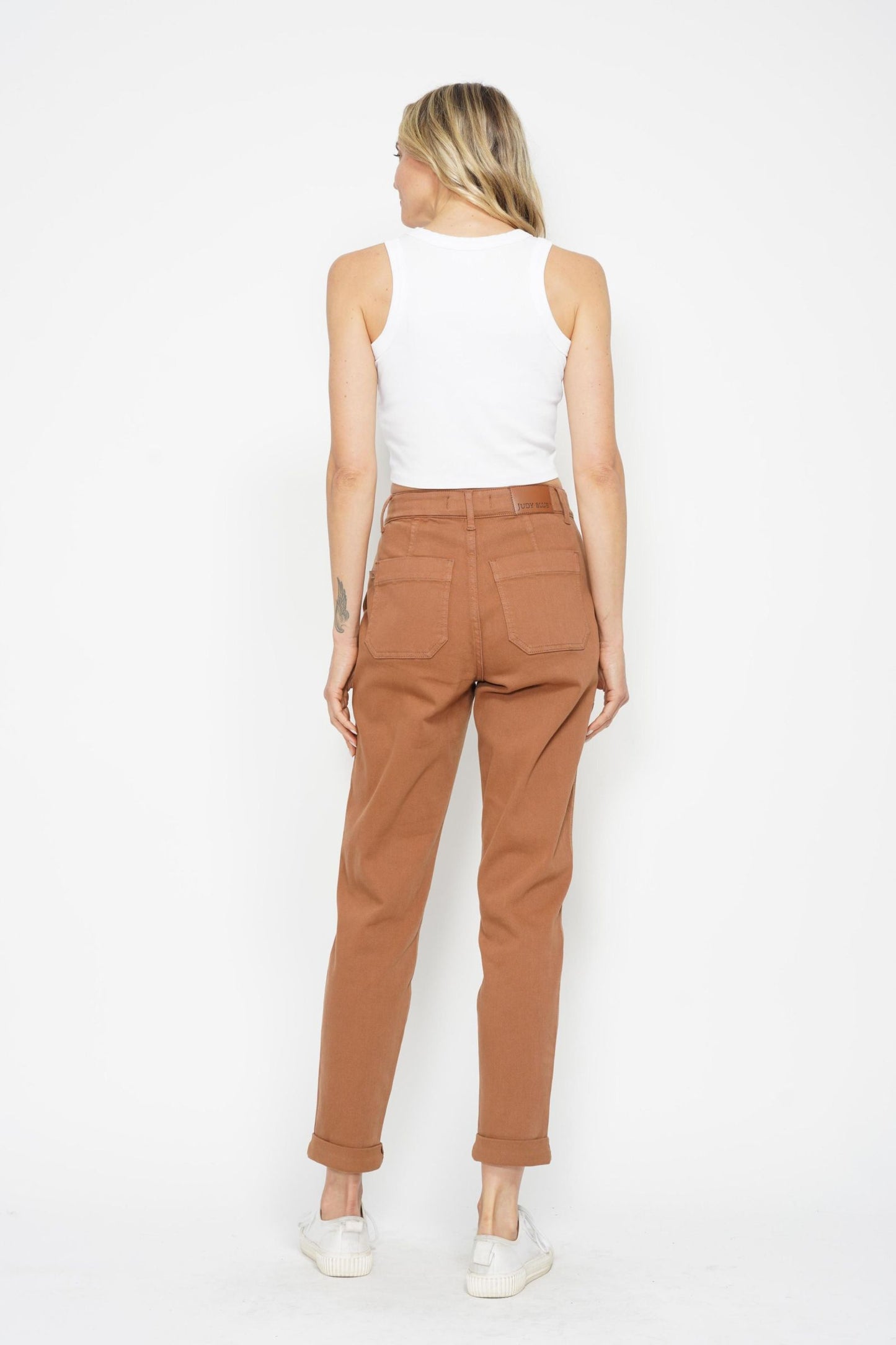 High Waisted Camel Cuffed Jogger Fall-Winter Judy Blue-MaxRetail