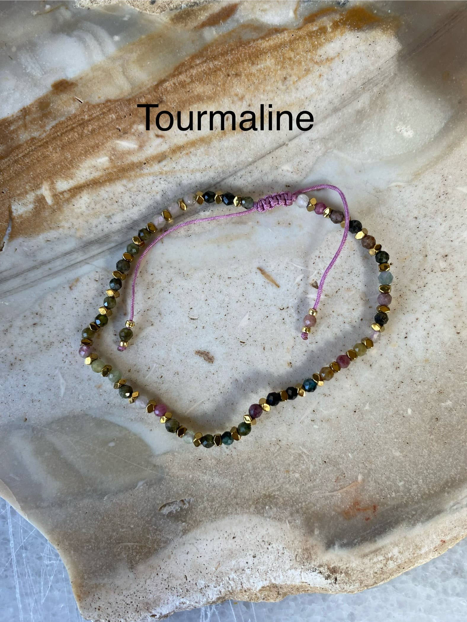 Tiny Semi-Precious Stone Brass Spacer Beaded Bracelet Adjust
