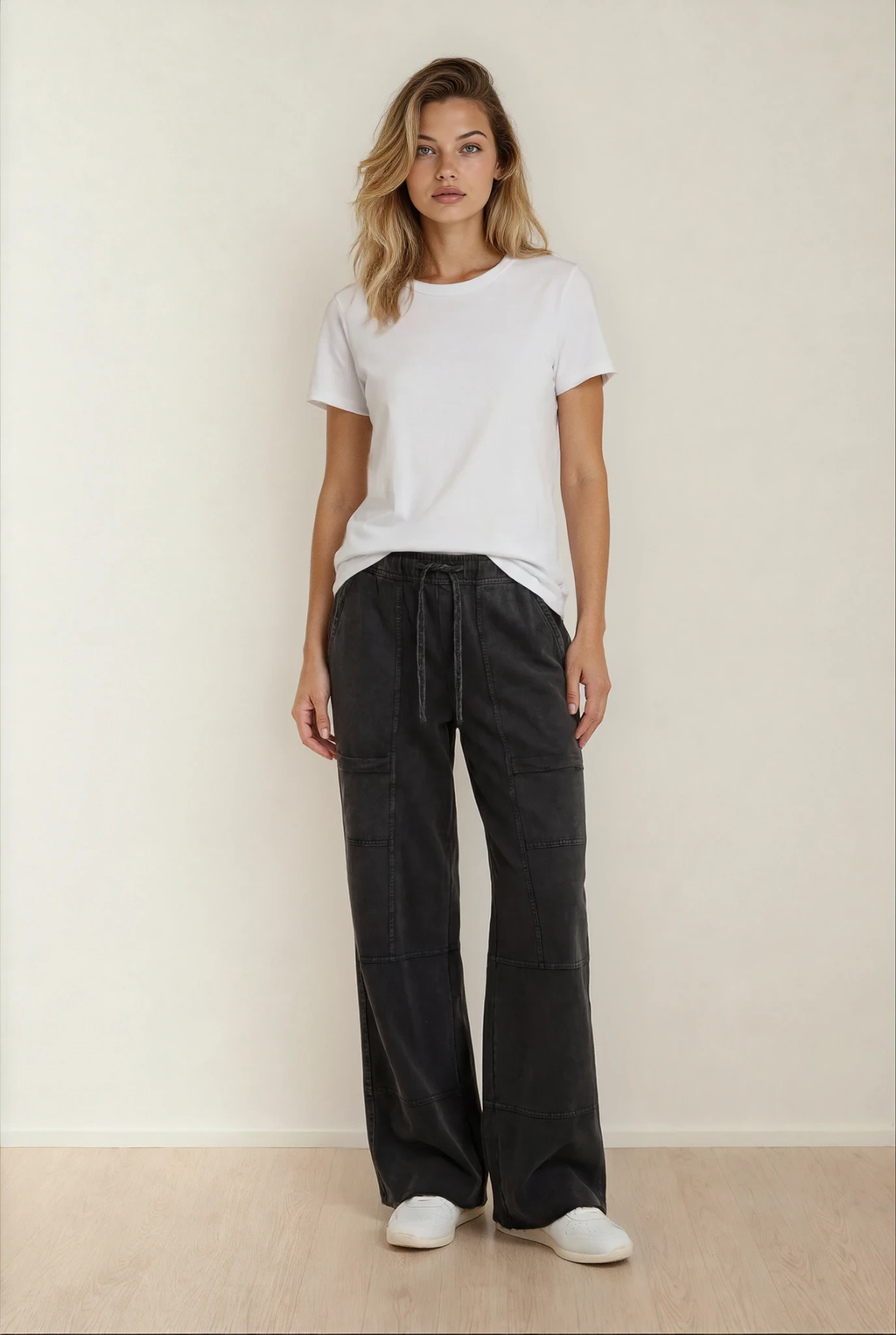 Hannah Mineral Wash Pants-Black | Cargo Pants | Wide Leg