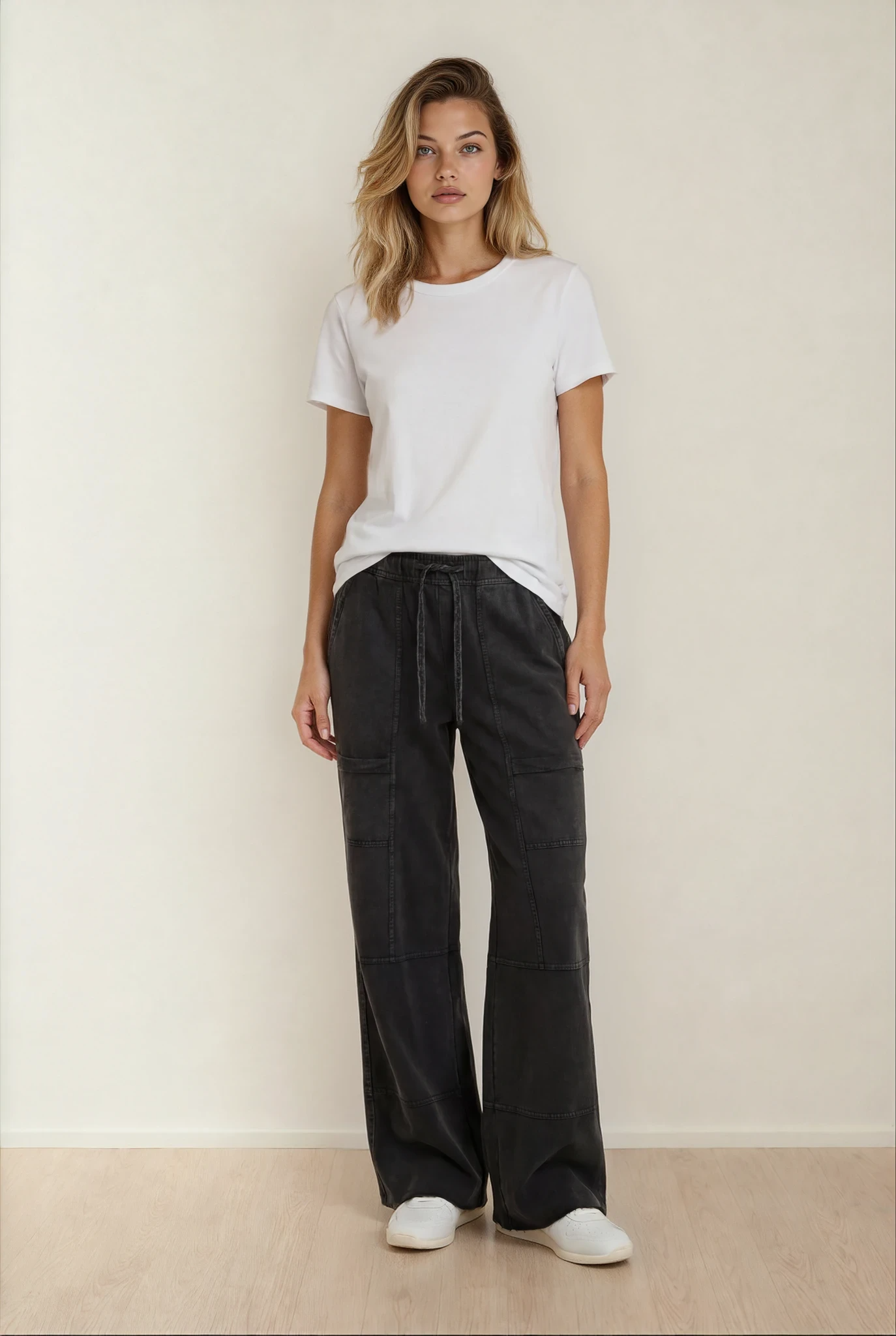 Hannah Mineral Wash Pants-Black | Cargo Pants | Wide Leg