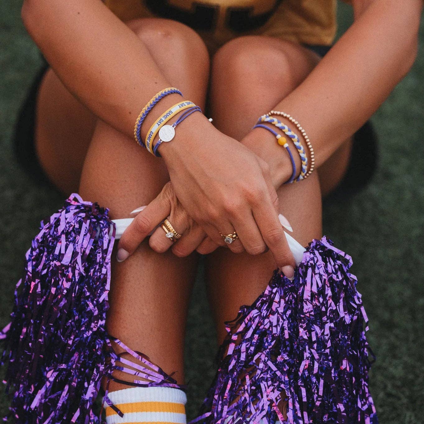 K'lani hair tie bracelets - "Game Day" Purple & Yellow Hair Tie Bracelets