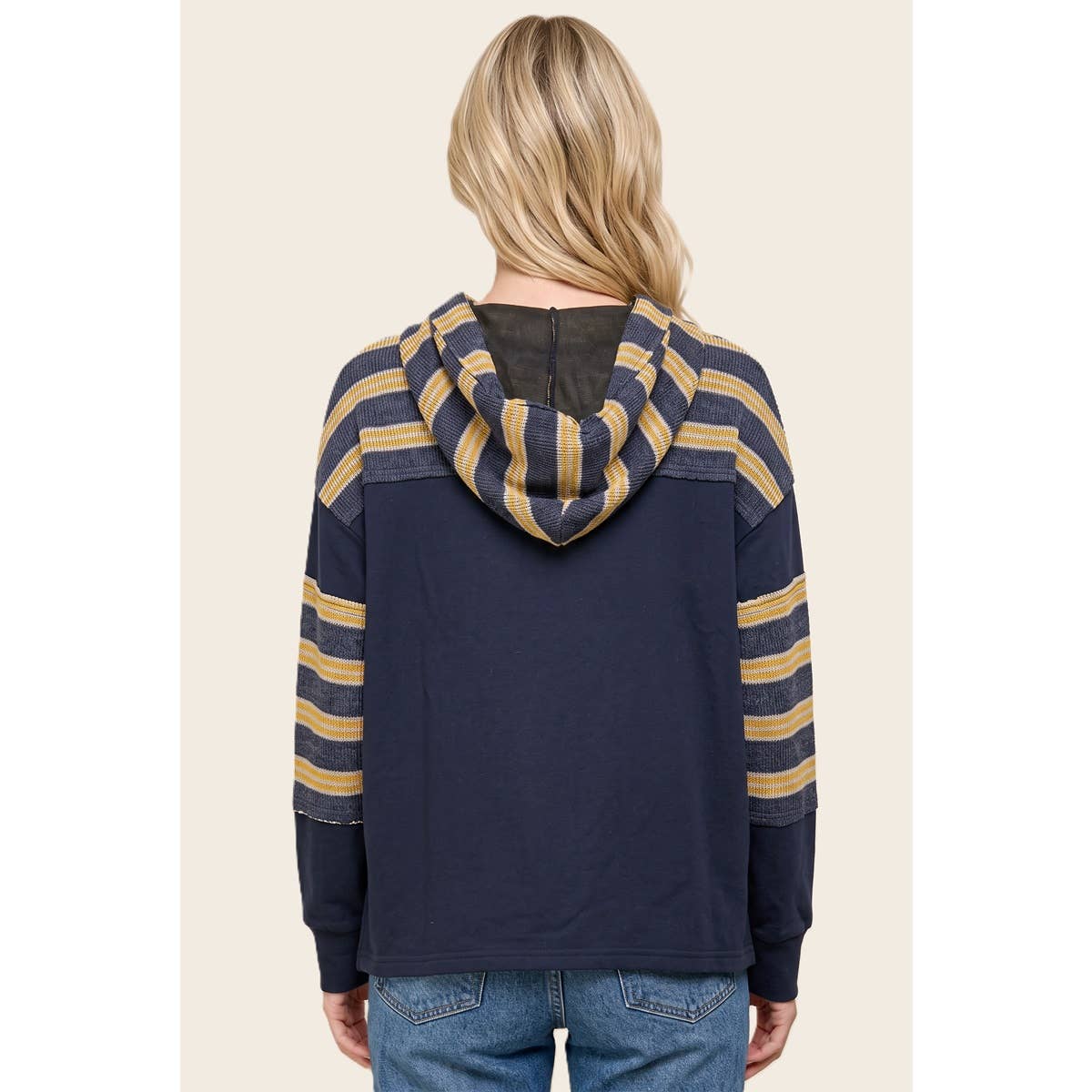STRIPE MIXED DRAWSTRING HOODIE