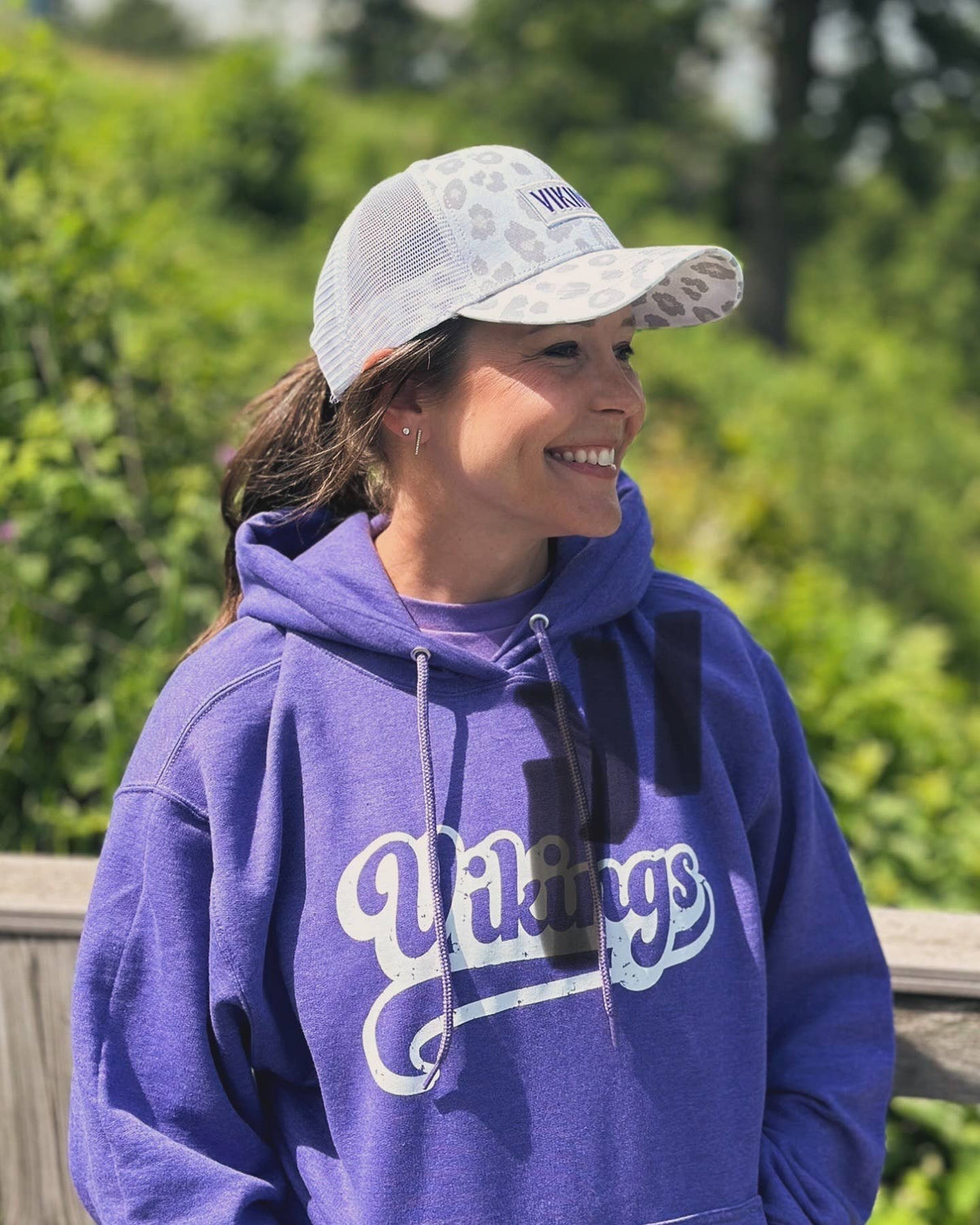 Small Town Clothing Company - Vikings White Leopard Ponytail Hat