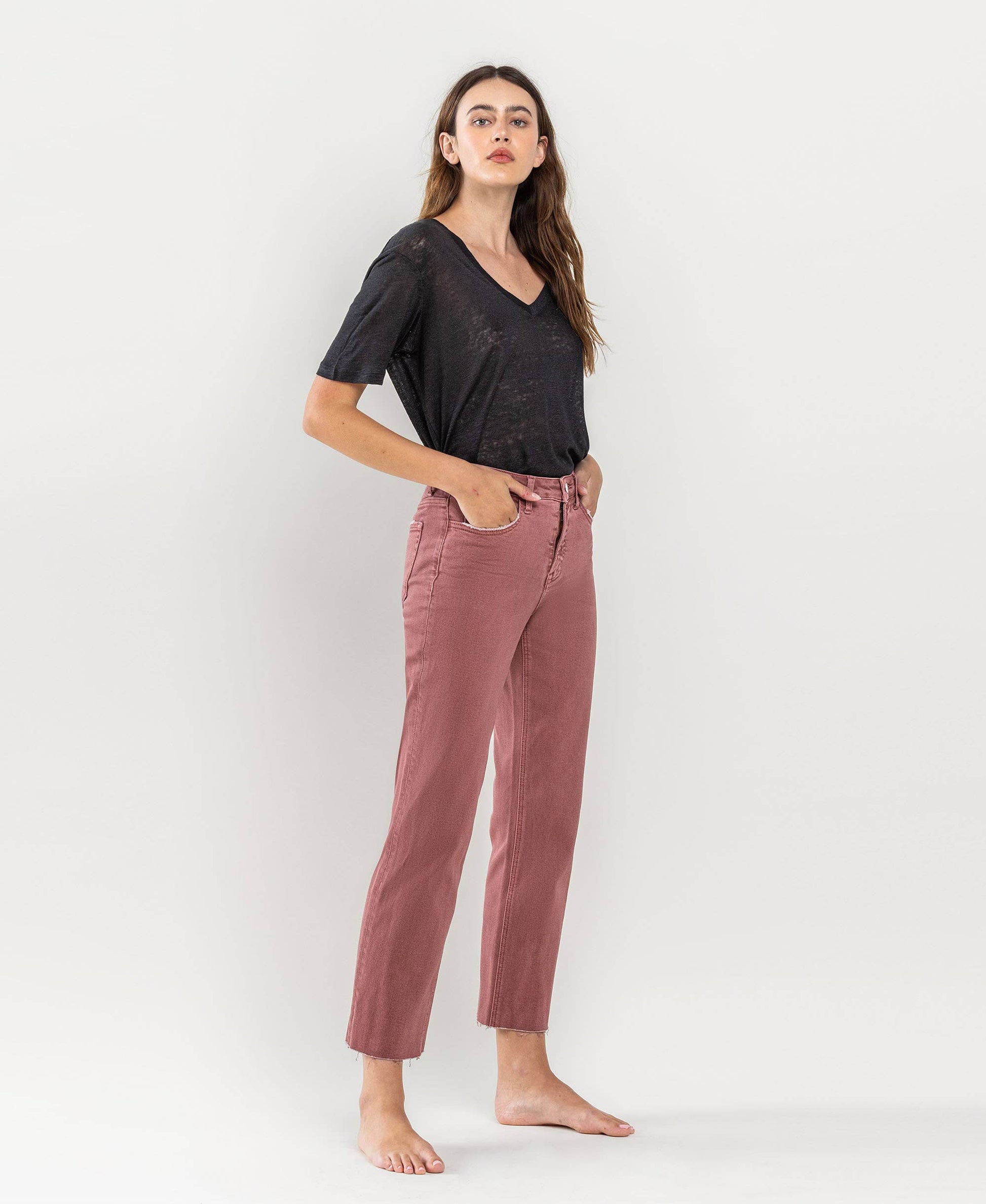 WINE TUMMY CONTROL HIGH RISE CROP STRAIGHT JEANS Fall-Winter Lovervet by VERVET