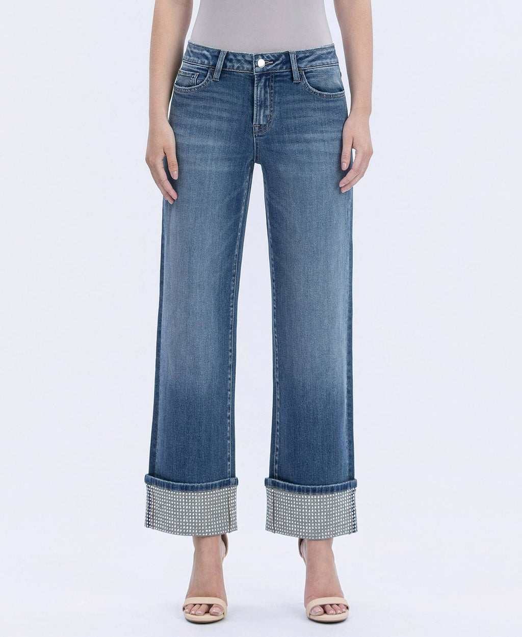 Wide Leg Cuffed Jeans – Mid Rise Mineral Silver Slim Wide Ankle Denim