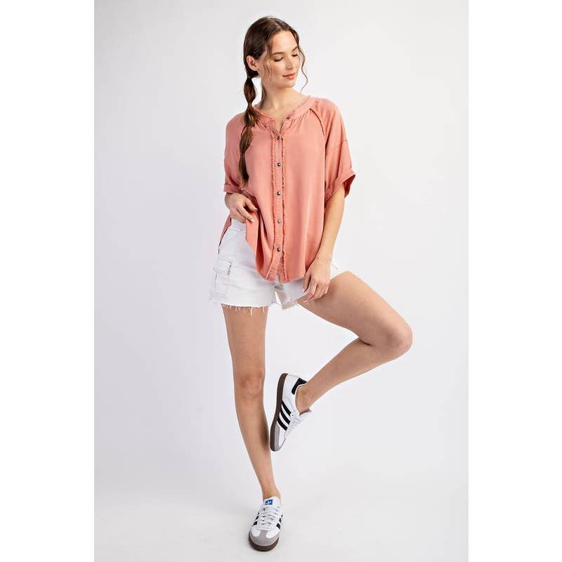 Peach Fuzz Solid Half SleeveBblouse Top Spring-Summer STYLE USA