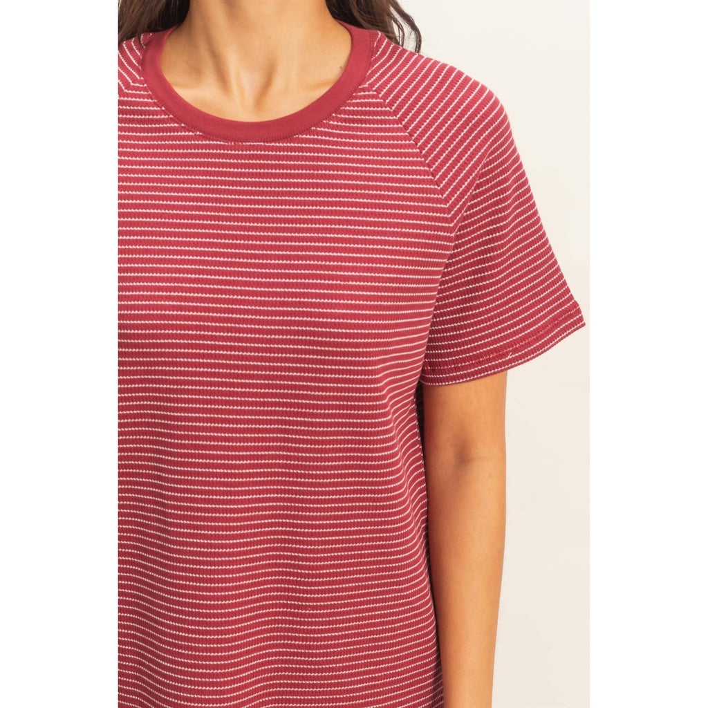 Textured Striped Raglan Sleeve Tee