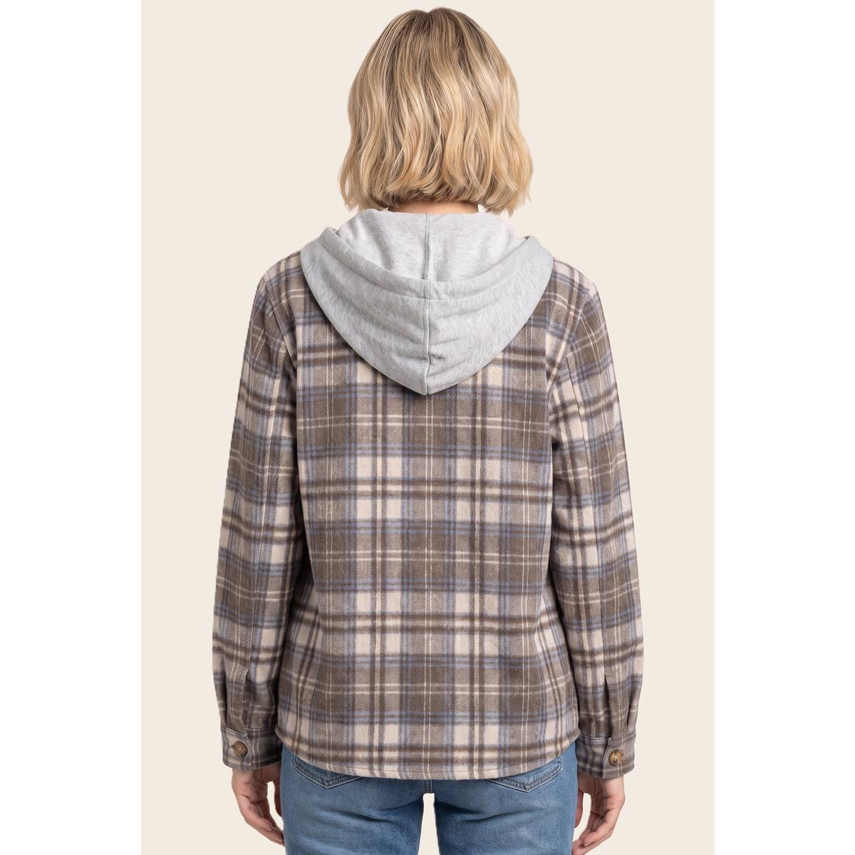 TERRY HOODED BRUSHED PLAID SHACKET