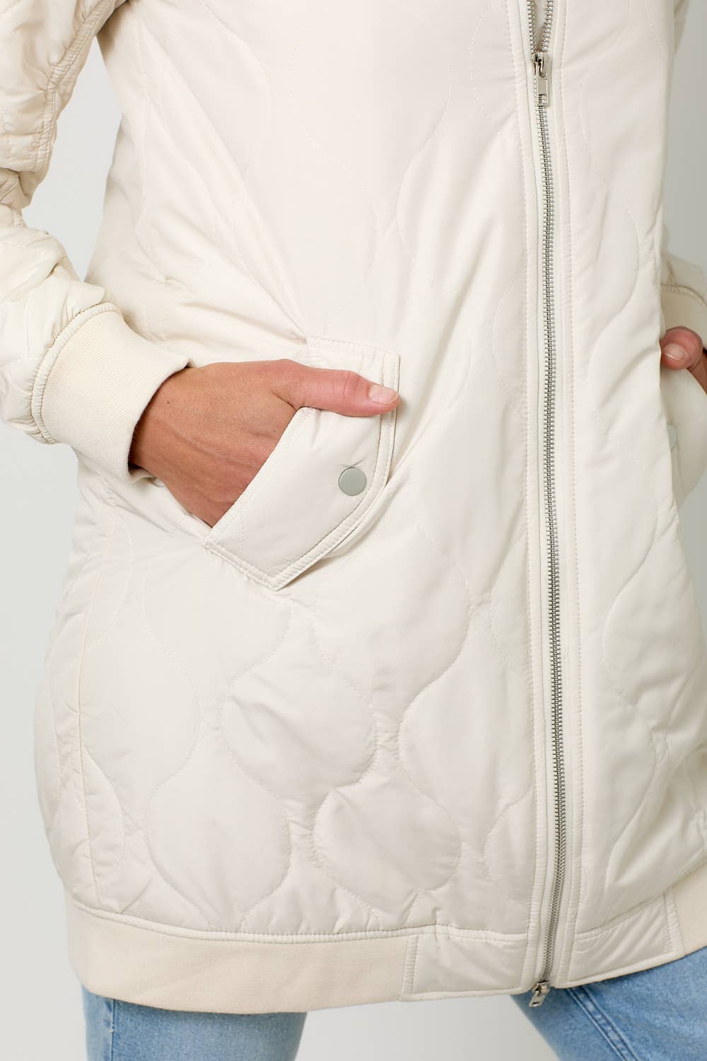 Mystree - 60268 Quilted Long Bomber Jacket Mystree